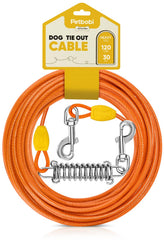 Petbobi dog tie-out cable 30ft enables roaming with safe control.