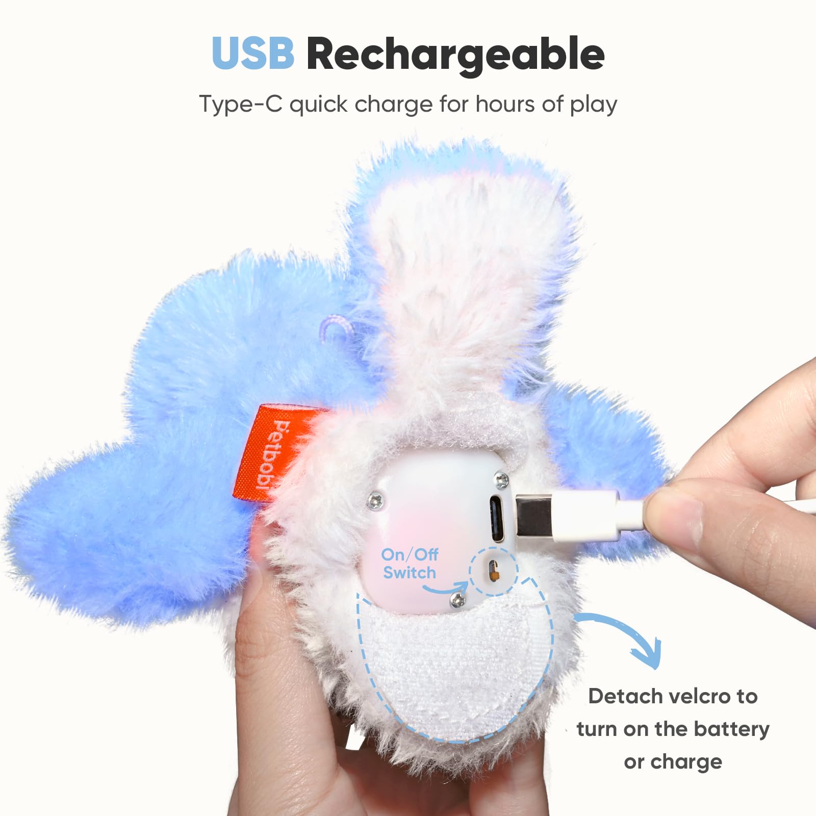 Petbobi USB rechargeable toy for extended play sessions.