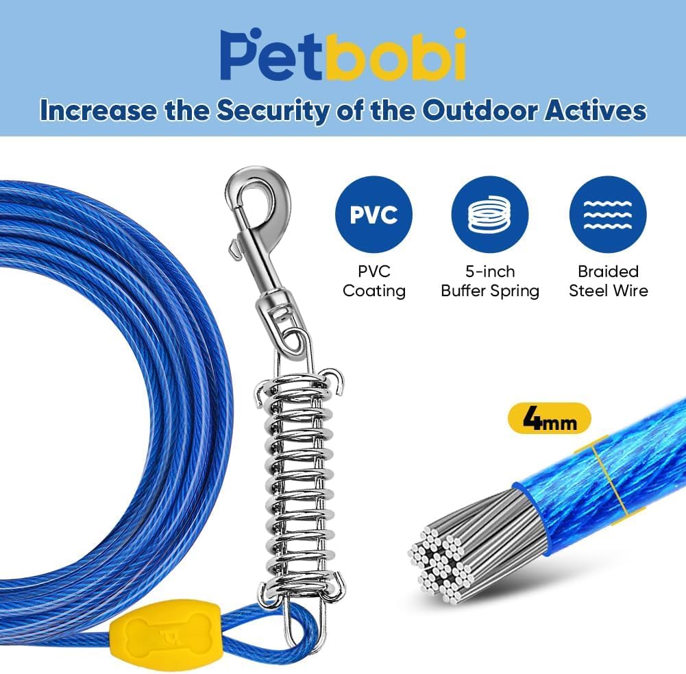 Petbobi 16-inch ground stake with spiral tip secures ground installation.