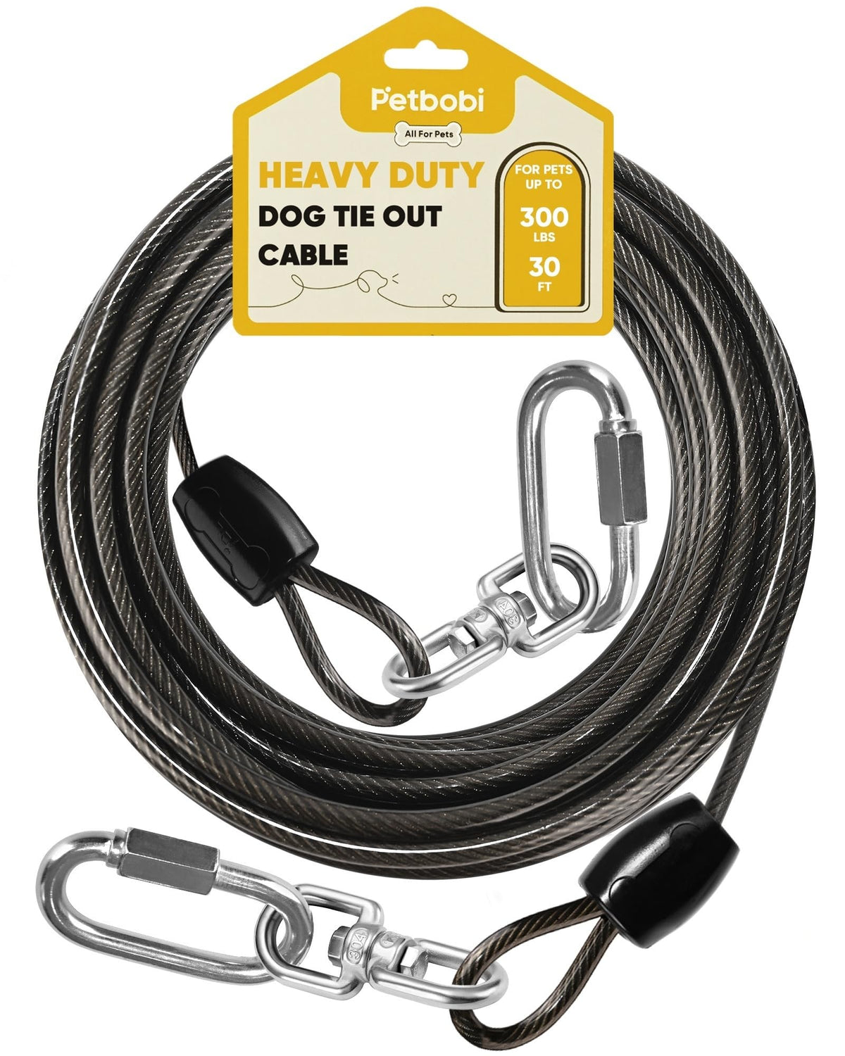 Petbobi 30ft heavy-duty tie-out cable overview for secure yard use