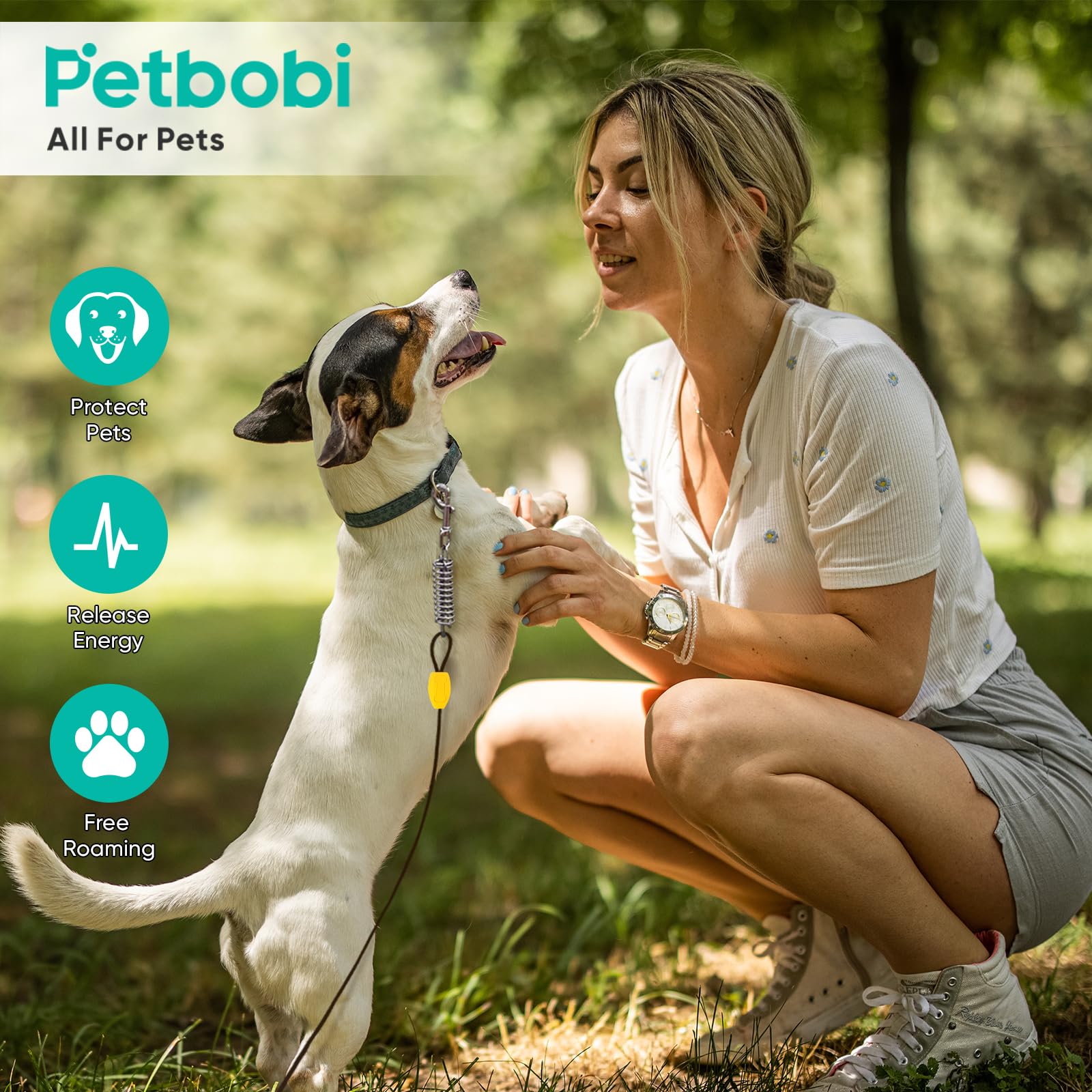 Petbobi outdoor dog roaming kit keeps pets safe at yard, beach, or campsite.