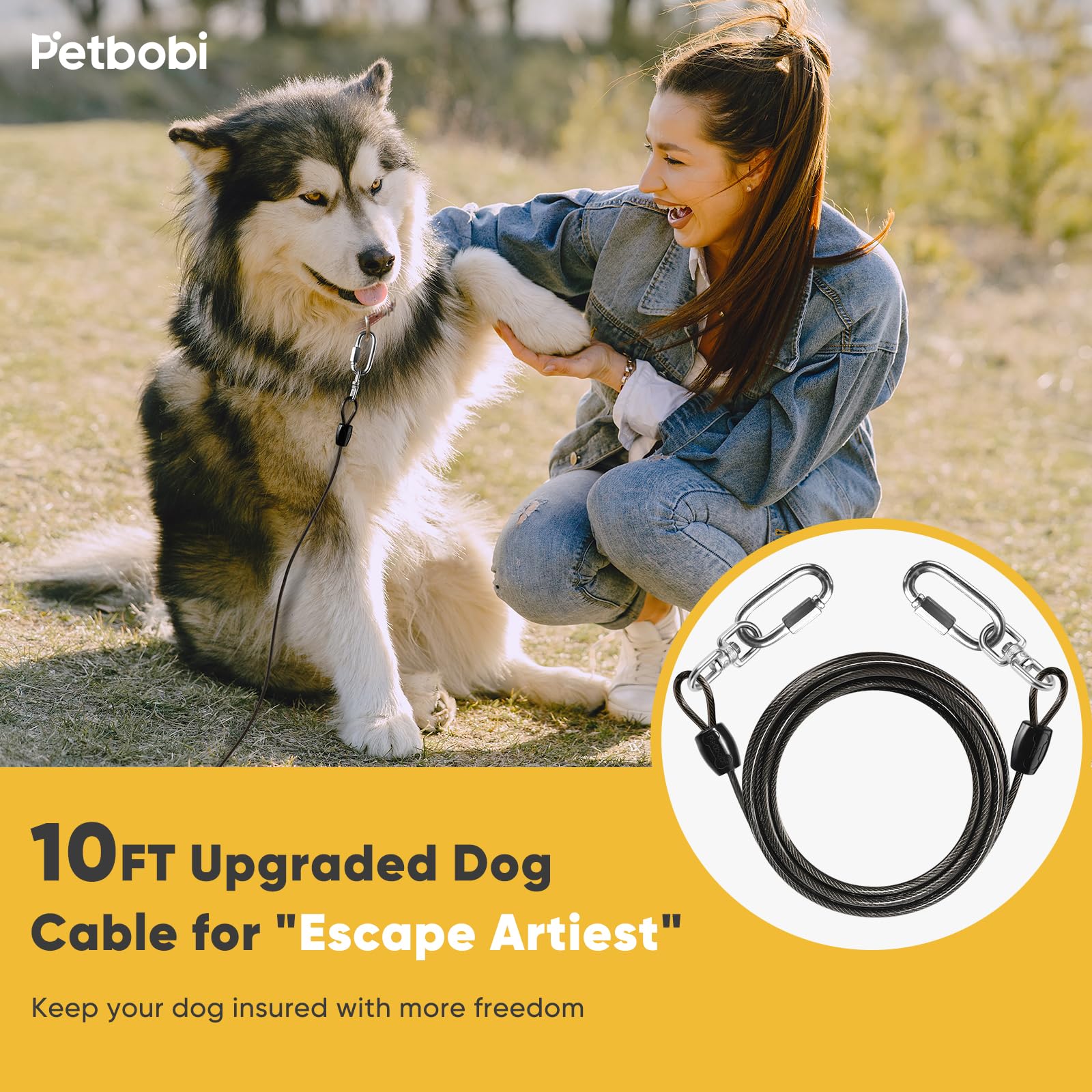 Petbobi outdoor tie-out suited for camping, yard, beach, and park.