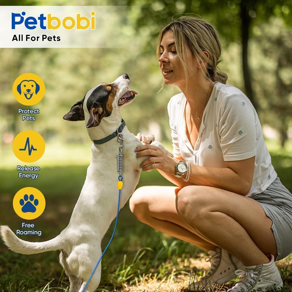 Petbobi packaging includes 20ft leash and 16in stake for quick setup.