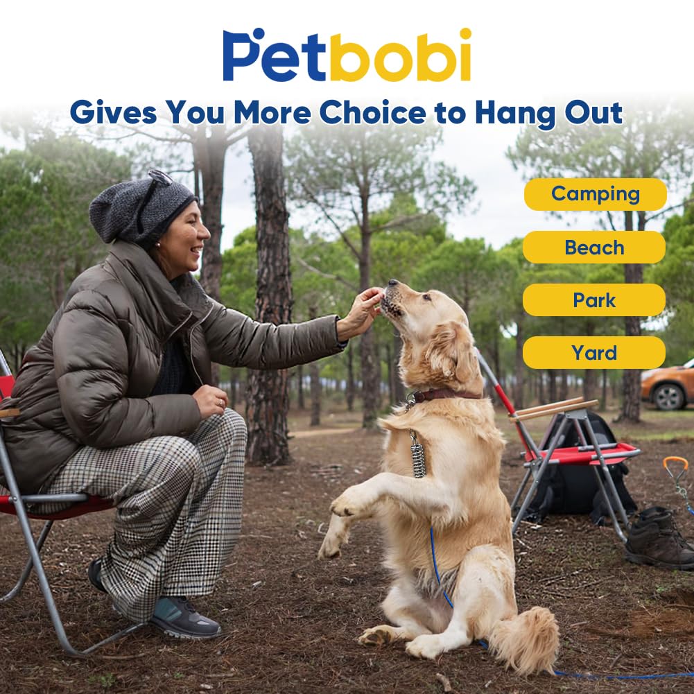Petbobi PVC-coated steel wire leash offers weather resistance and durability outdoors.