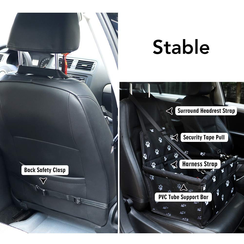 Back strap feature on Petbobi booster seat stabilizing the ride.