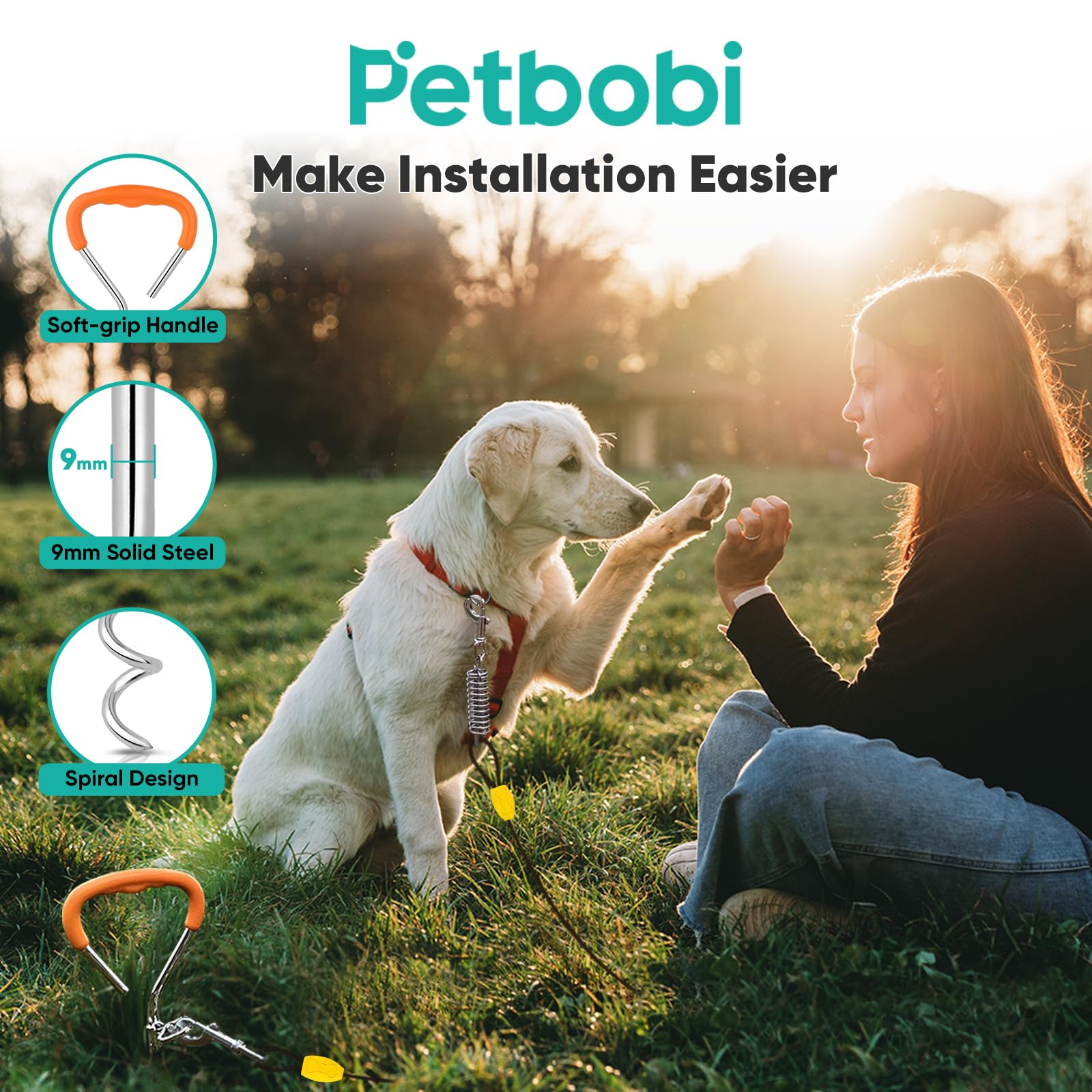 Petbobi no-tangle design with rotating clips prevents entanglement.