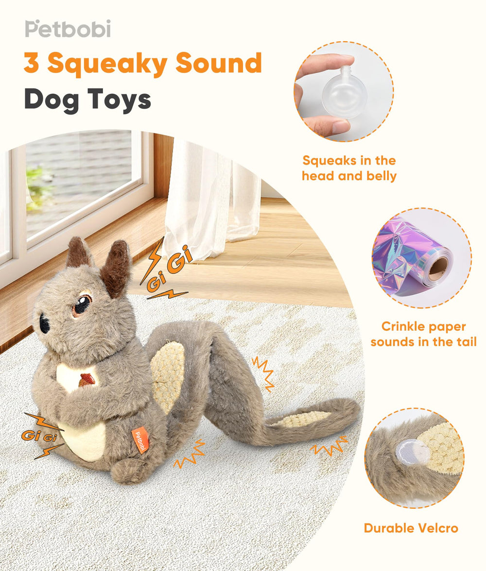 Petbobi Squeaky Dog Toy – tail pockets reveal hidden treats and slow feeding.