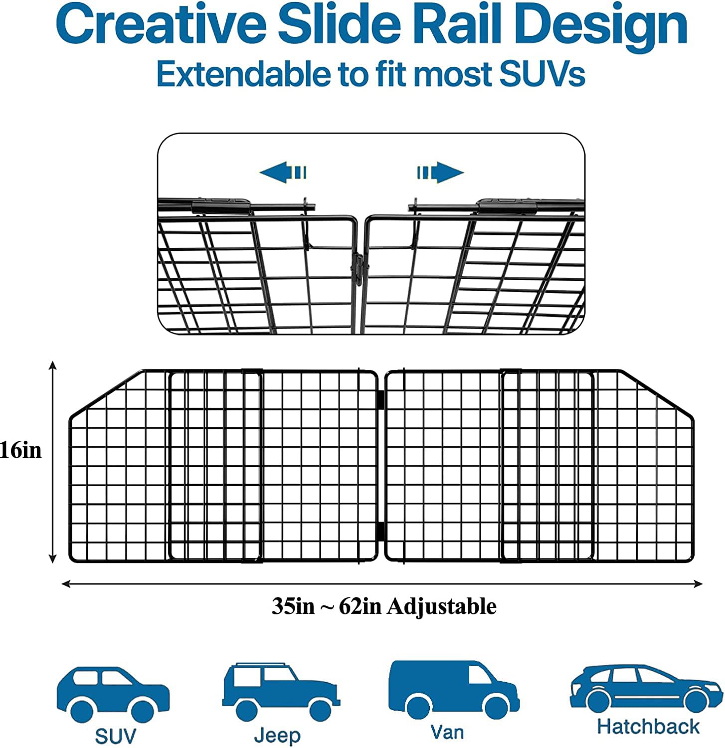Petboda barrier extended to fit most SUVs for versatile containment.