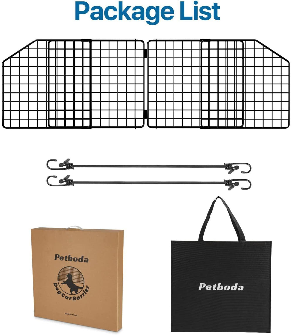 Petboda barrier in use in a spacious SUV trunk area.