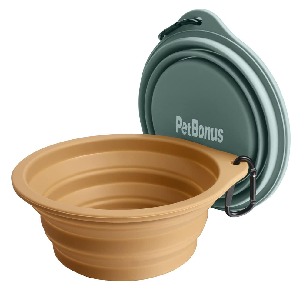 PetBonus two-pack compact bowls fit backpack compartments.