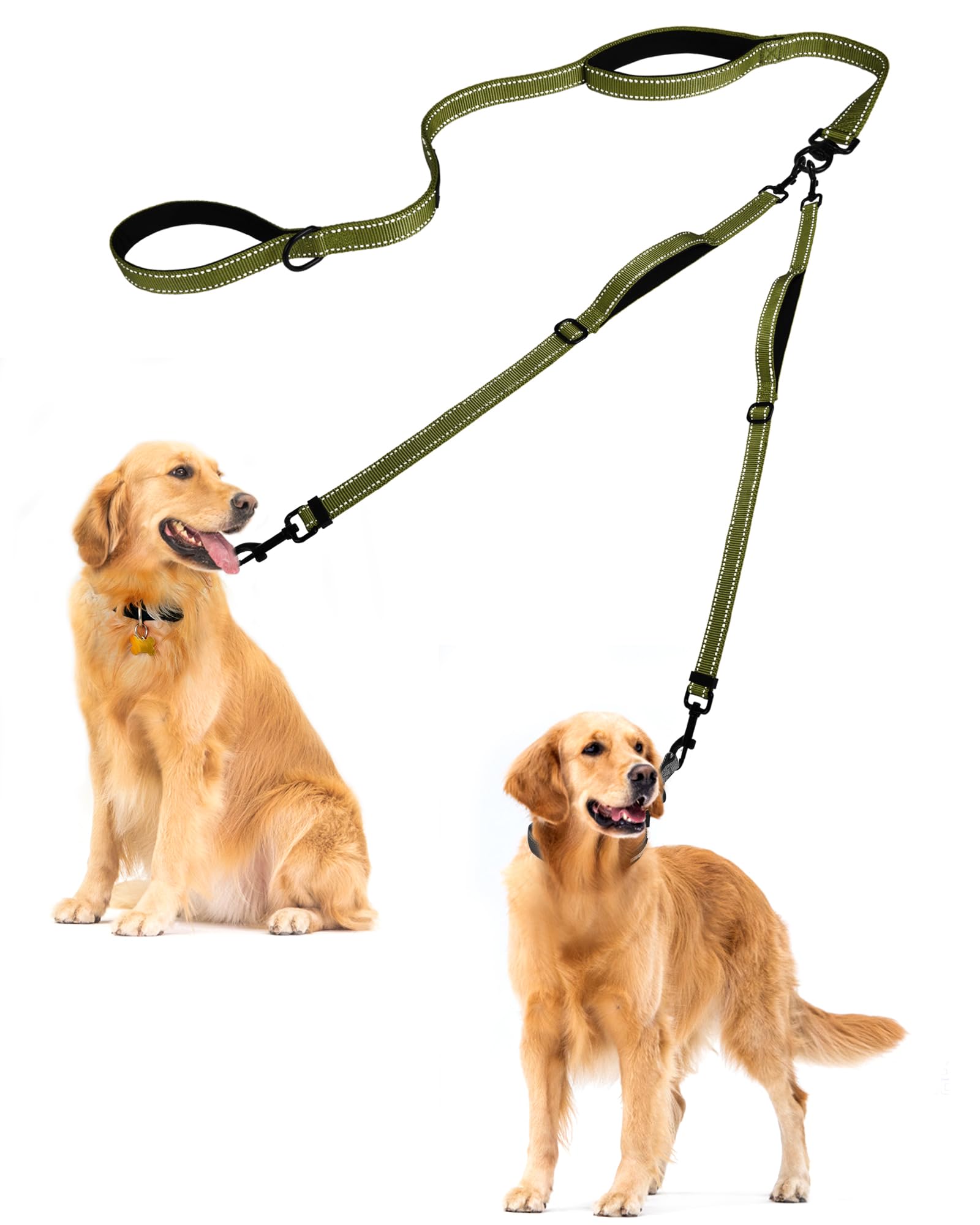 PetBonus double dog leash with 360° swivel to prevent tangling during walks.