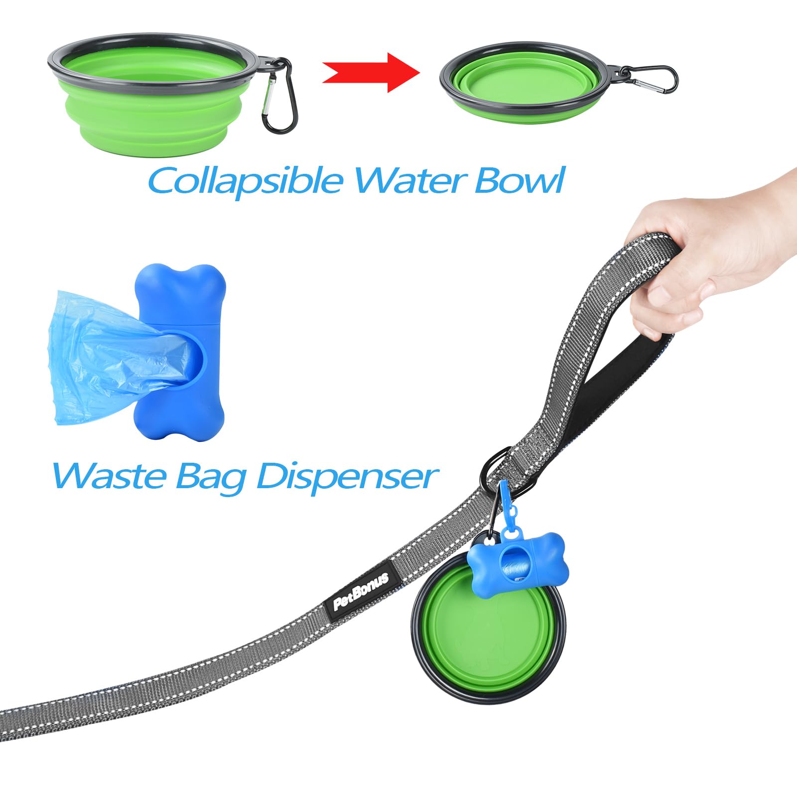 PetBonus gray large dual leash in use for two dogs