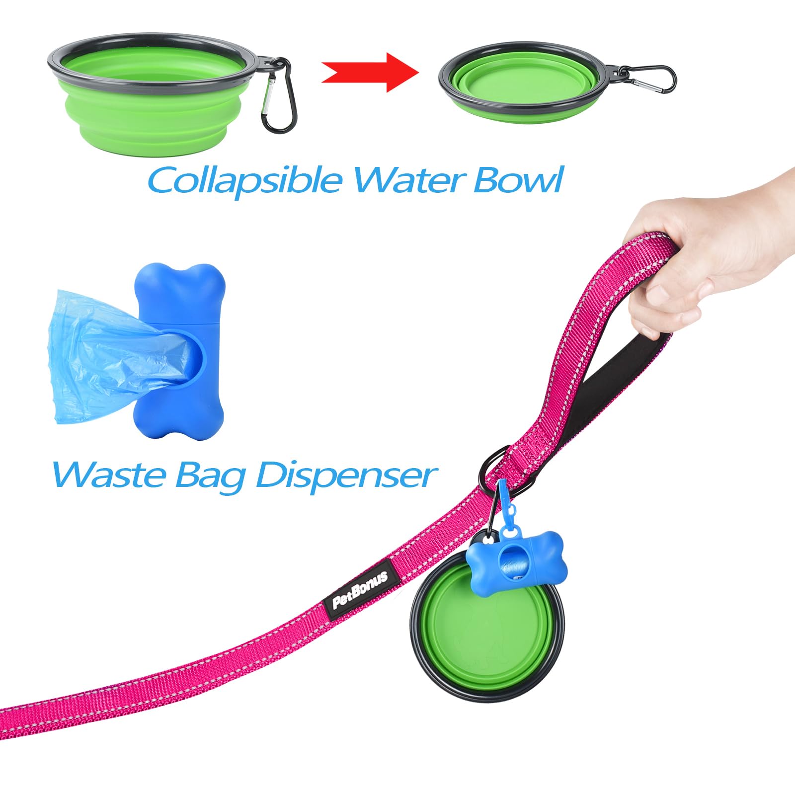 PetBonus waste bag dispenser attached for convenient cleanups.