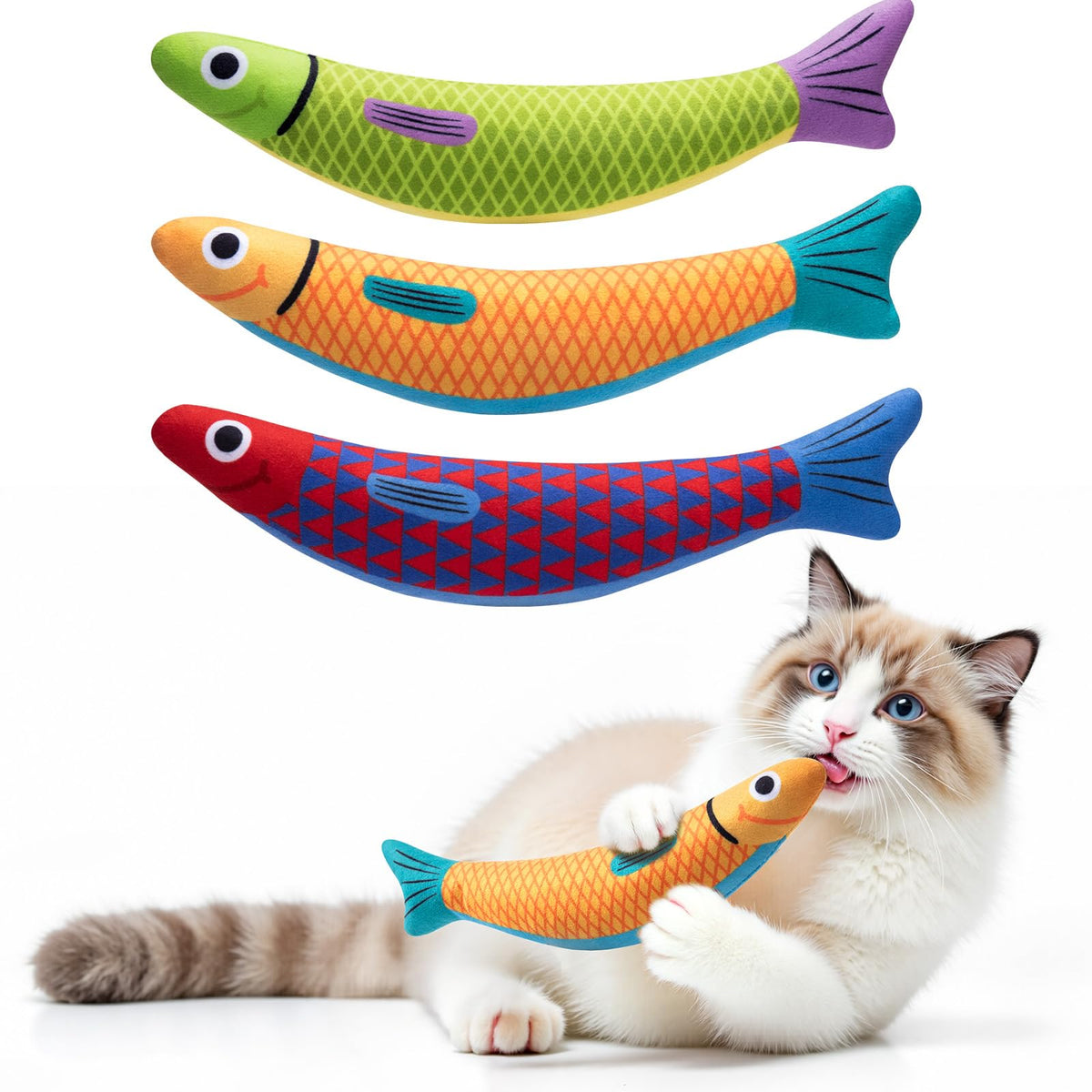 PetBusy fish-shaped toy with crinkle and rattle for engaging play.