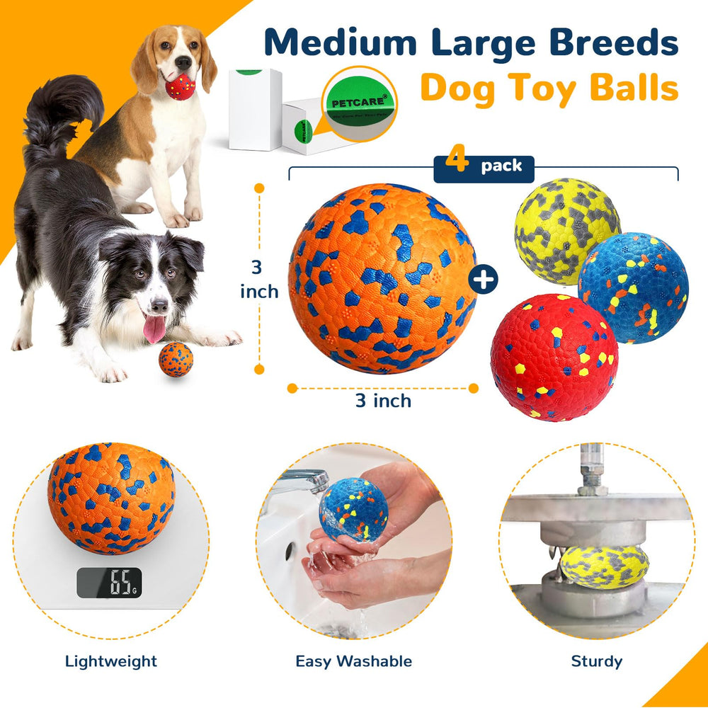 Petcare 4pack dog balls 3in pack shot showing value