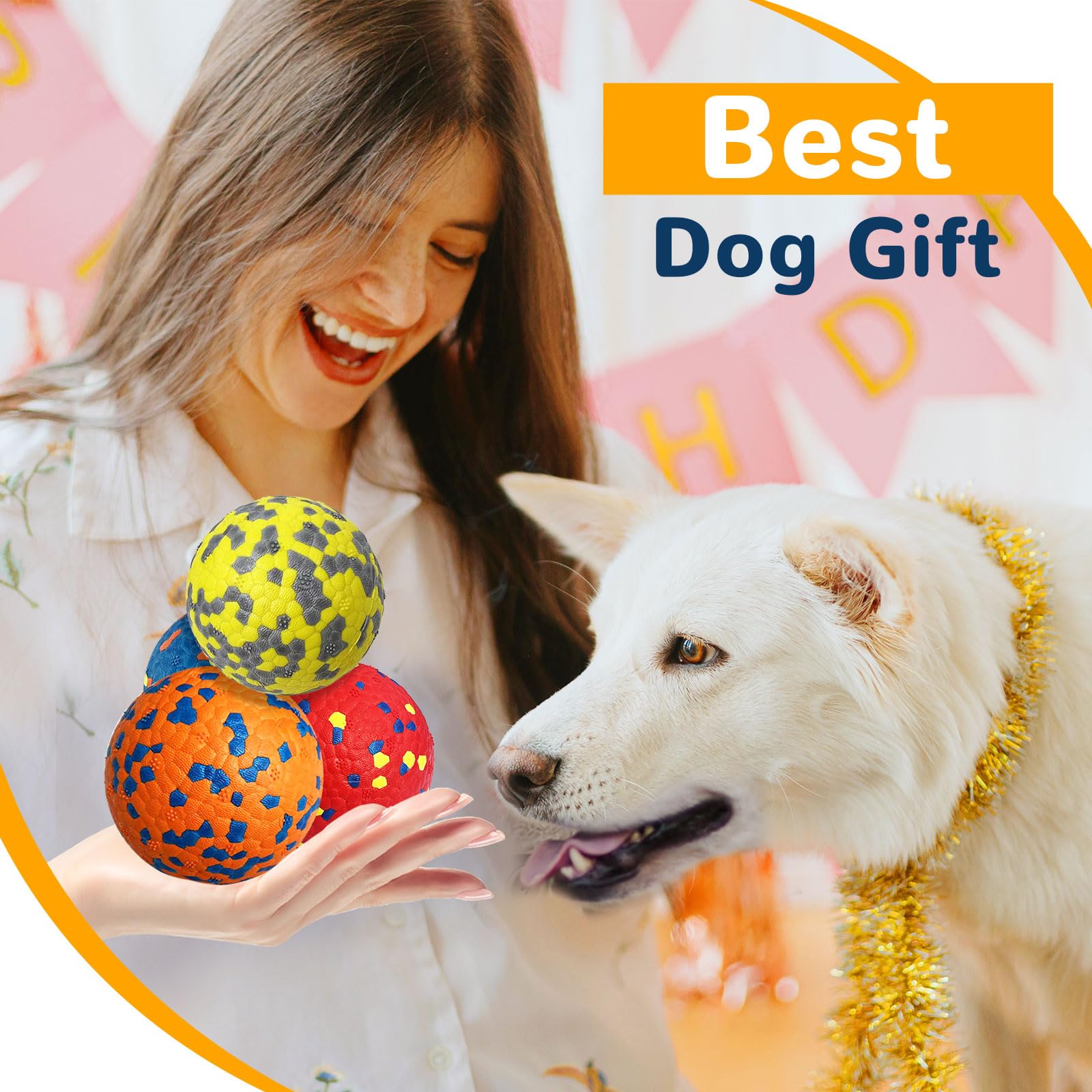 Petcare indestructible dog ball 3in blue and yellow colors for visibility