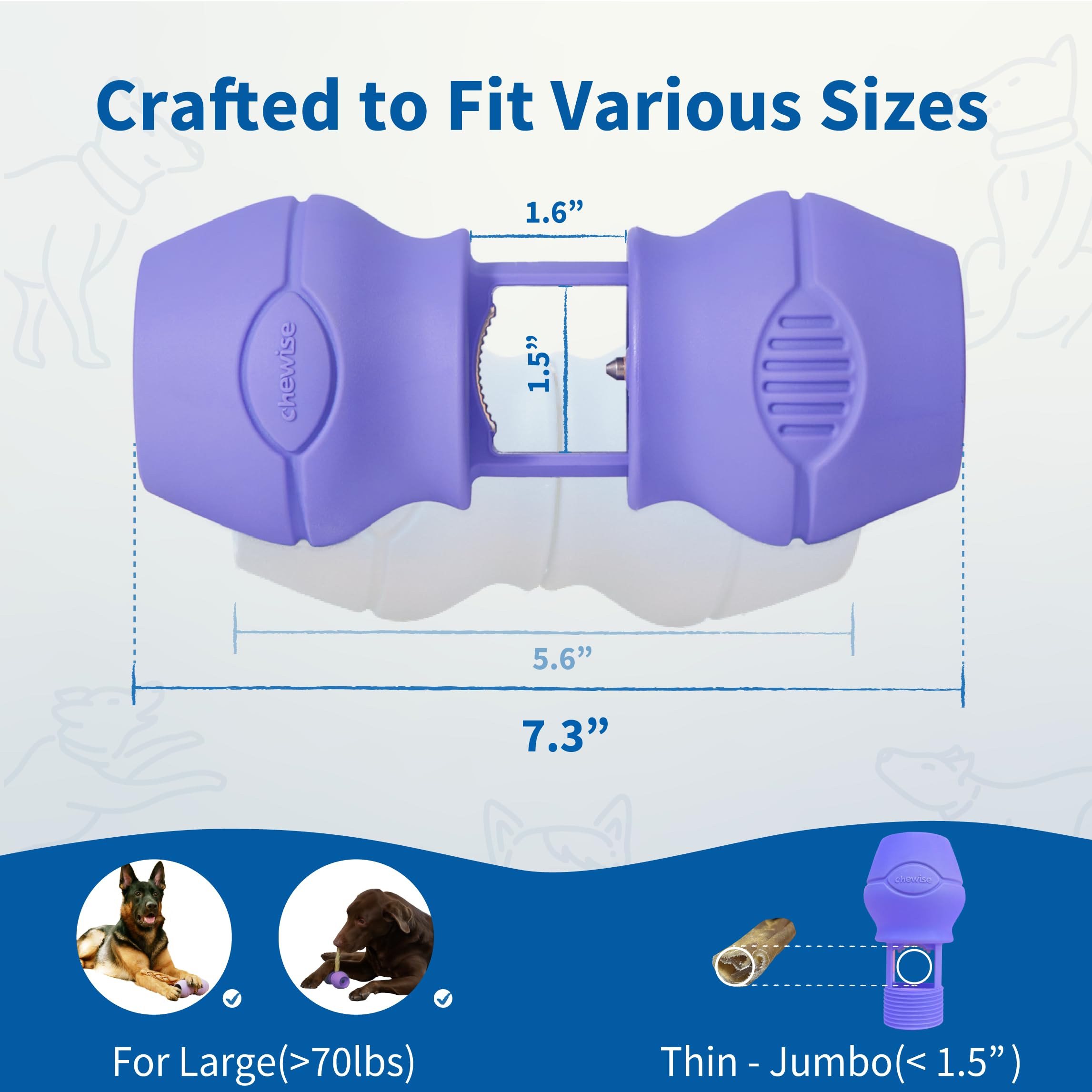 PetClan Chewise holder fits large dogs over 70 pounds and various sticks.