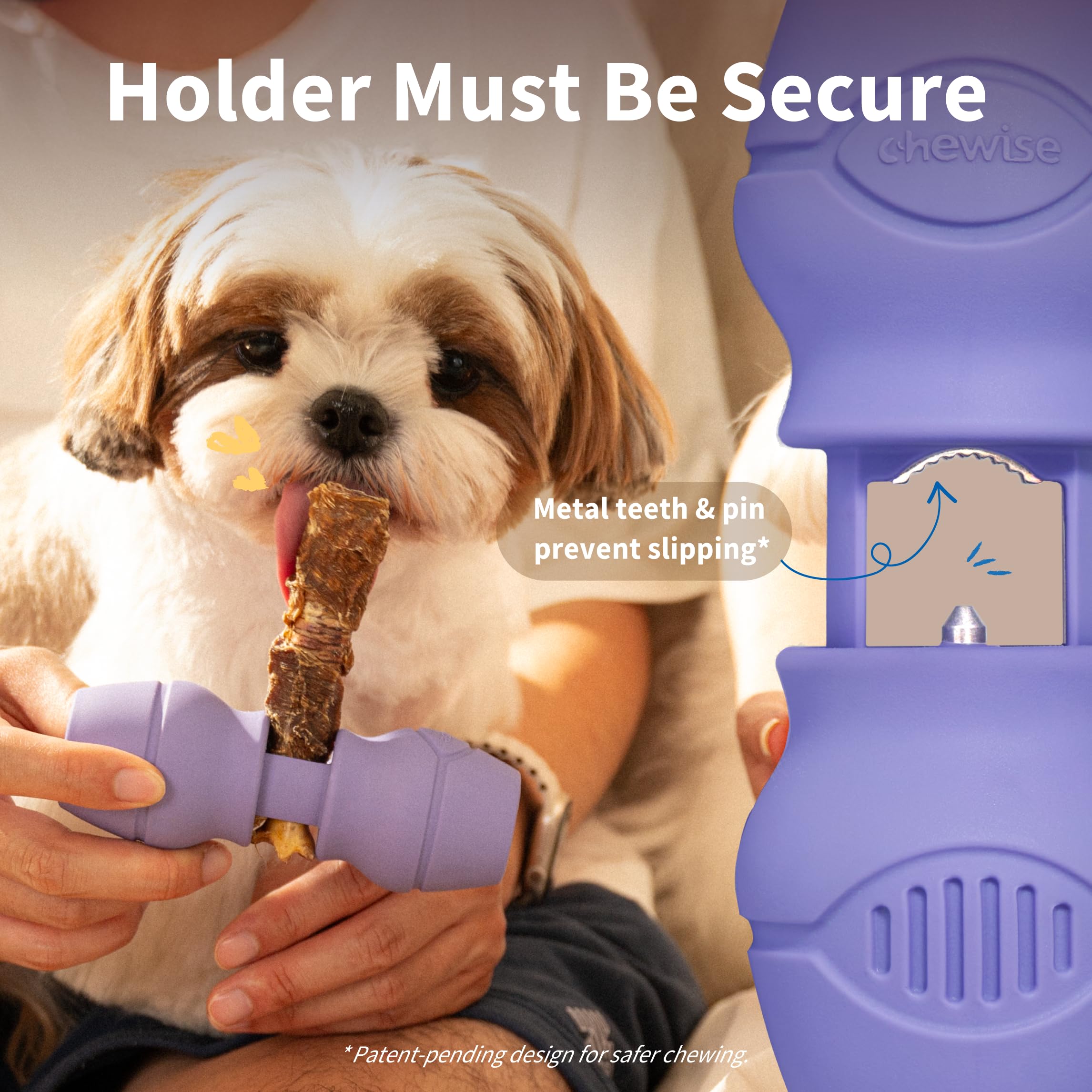PetClan Chewise in-use holder secures bully sticks for calm, focused chewing.
