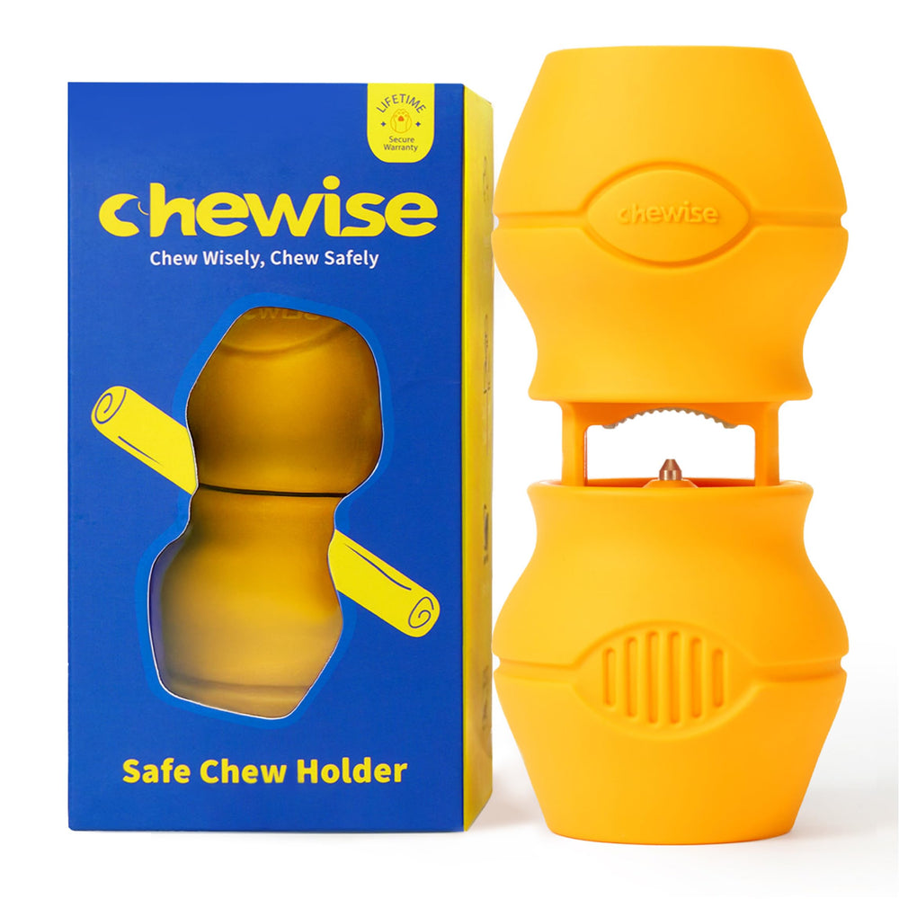 PetClan Chewise Bully Stick Holder shows metal teeth design for safer chewing.