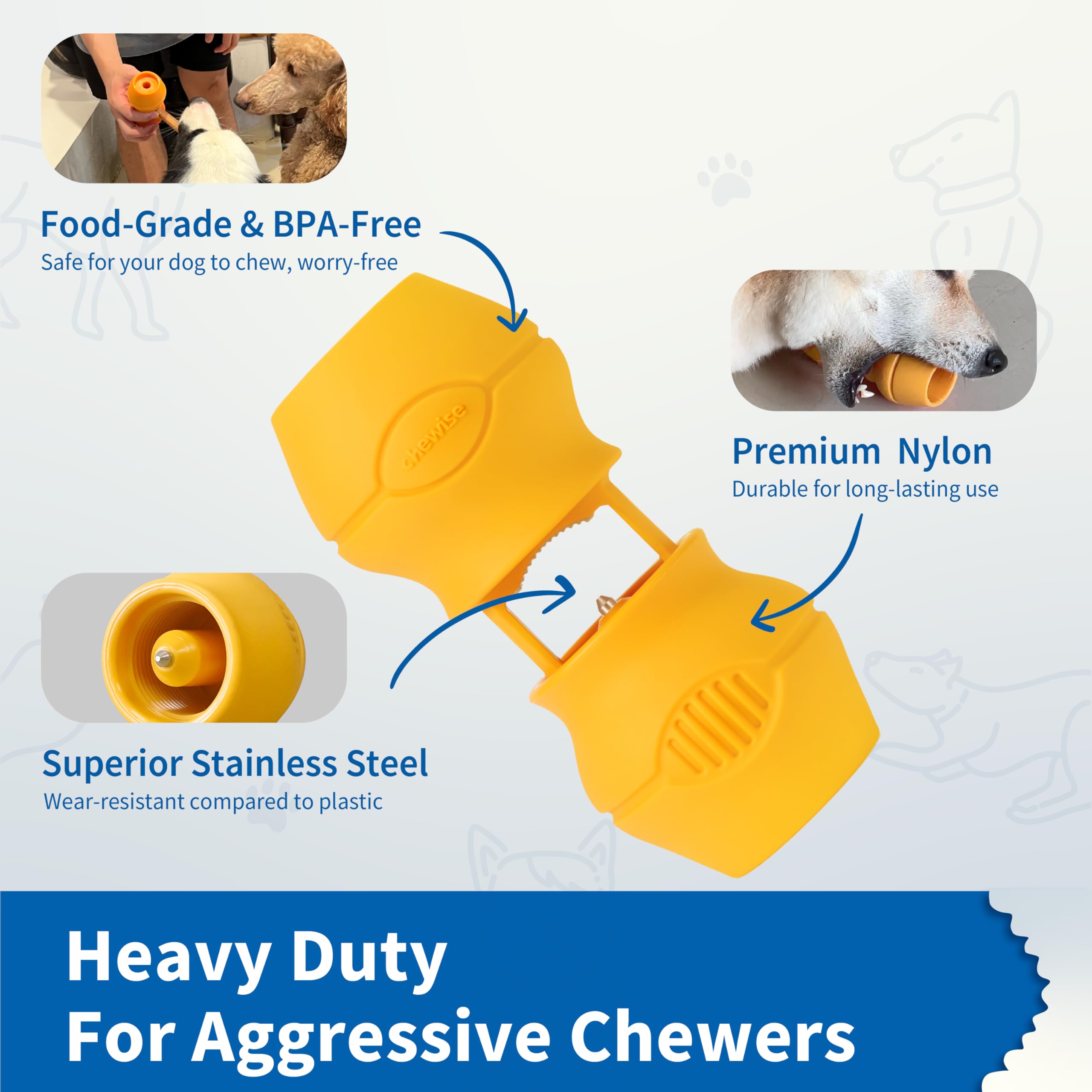 PetClan Chewise Bully Stick Holder stainless steel teeth resist moisture and rust.