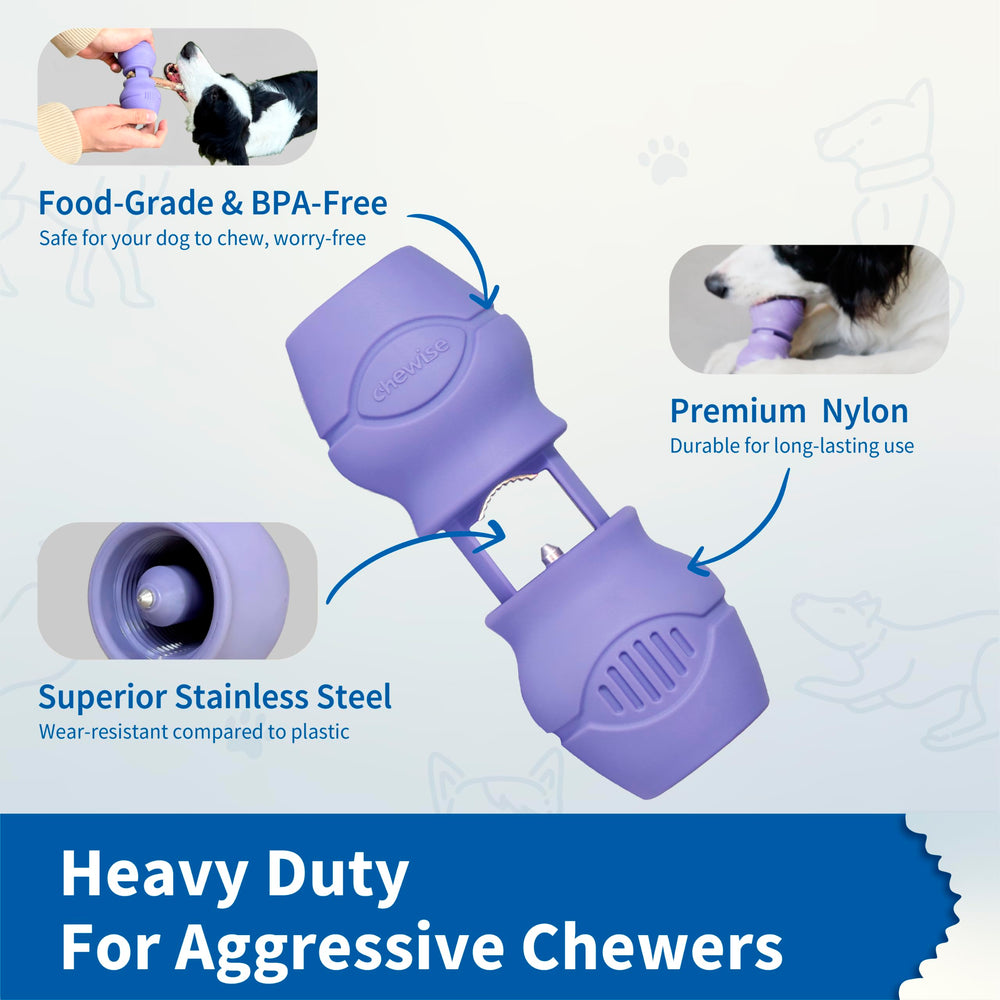 PetClan Chewise metal teeth grip the bully stick for firm containment.