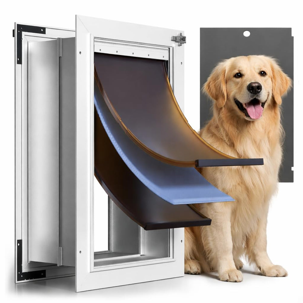 PETCOMING 3-flap insulated wall dog door offers easy access for large dogs.