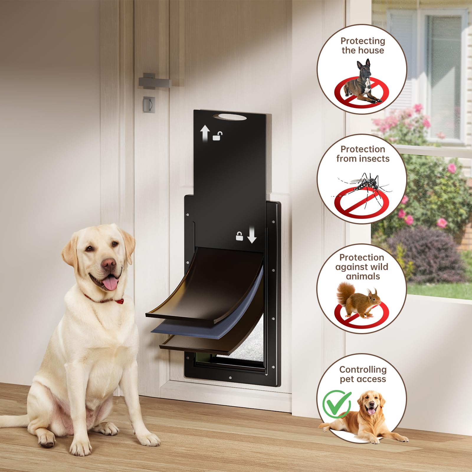 Petcoming insulated flap helps reduce drafts and maintain interior comfort.