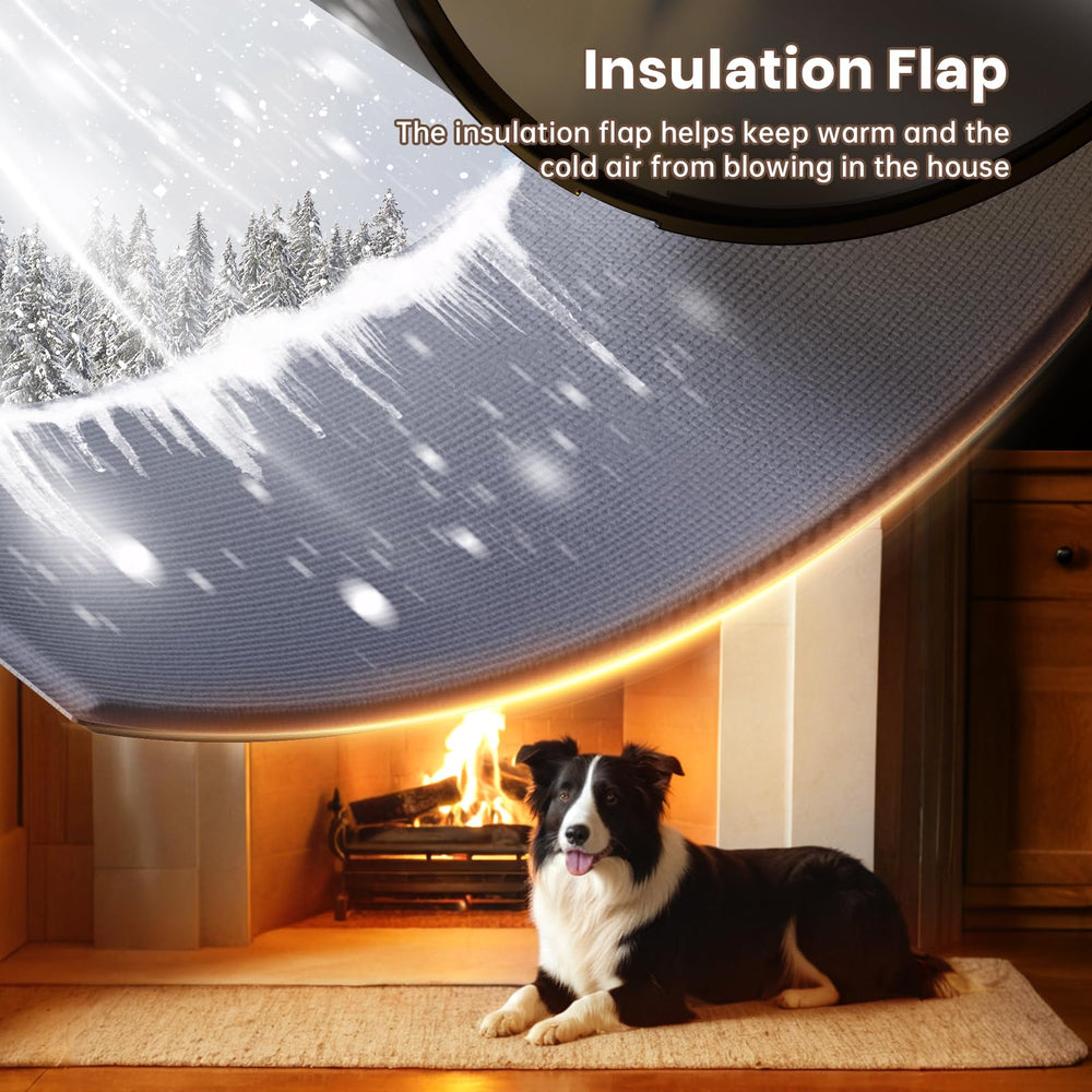 Petcoming door with two magnetic flaps provides strong closure against wind and rain.