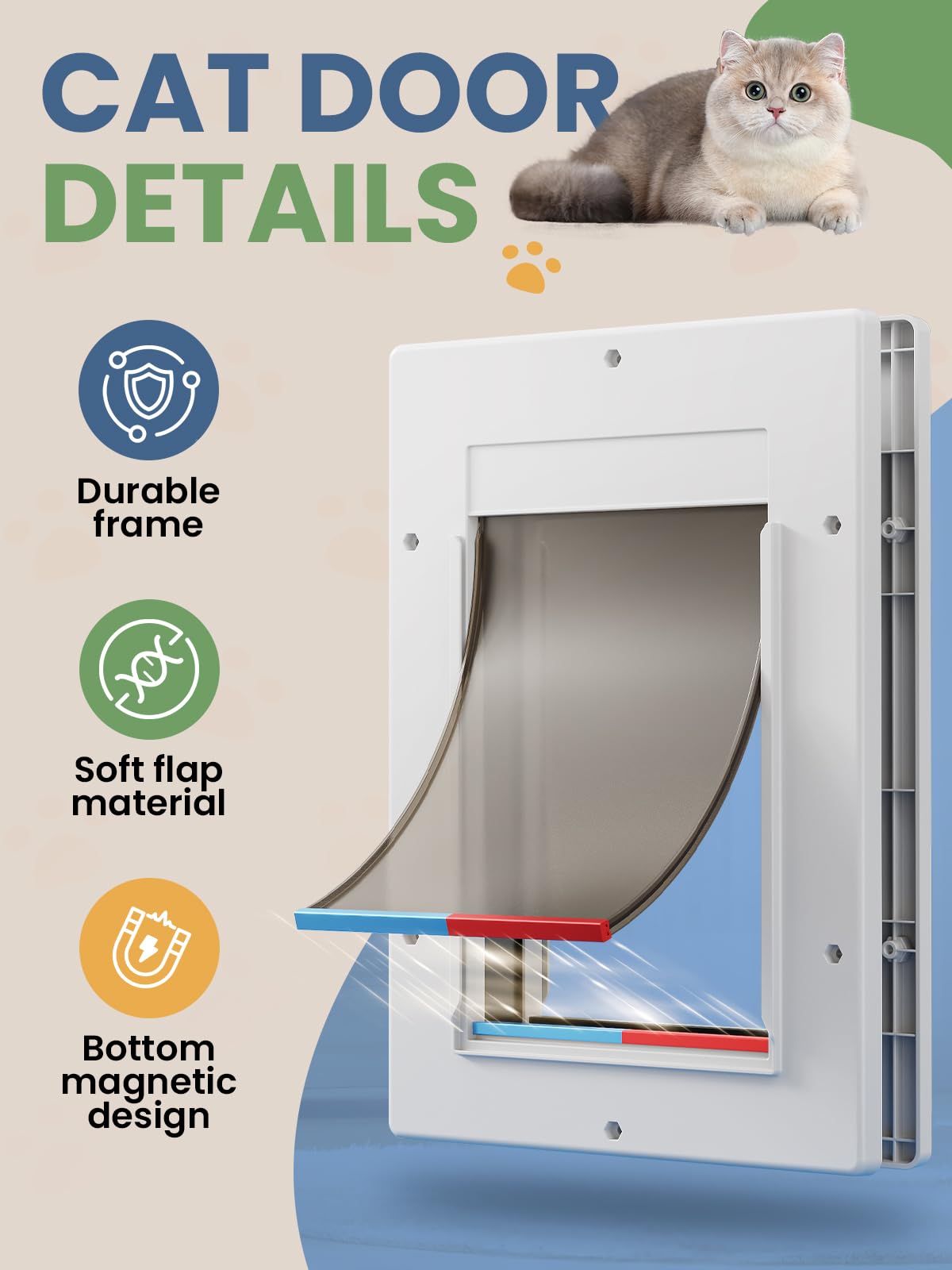PETCOMING interior cat door with an easy-lock panel for restricted access.
