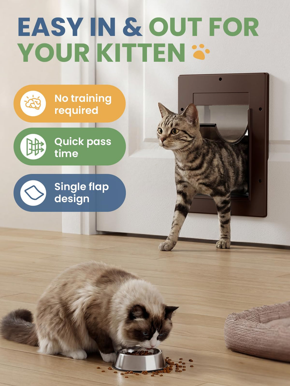 PETCOMING cat door heavy-duty frame standing up to daily use and weather