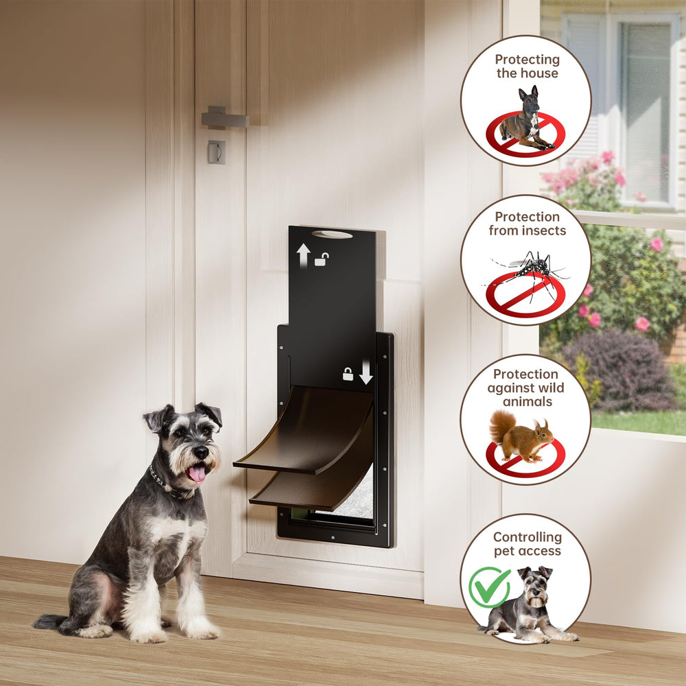 PETCOMING dog door opening measures 13.2 by 7.9 inches for medium pets