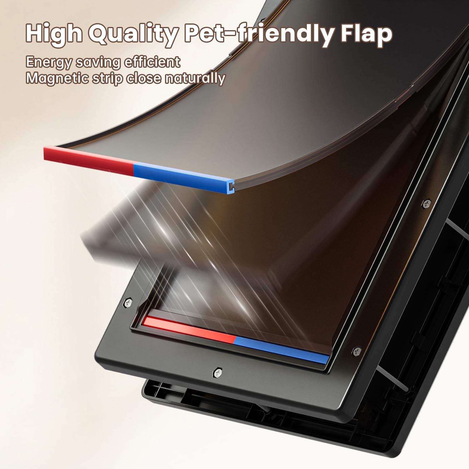 PETCOMING double magnetic flaps closeup showing windproof and quiet seal