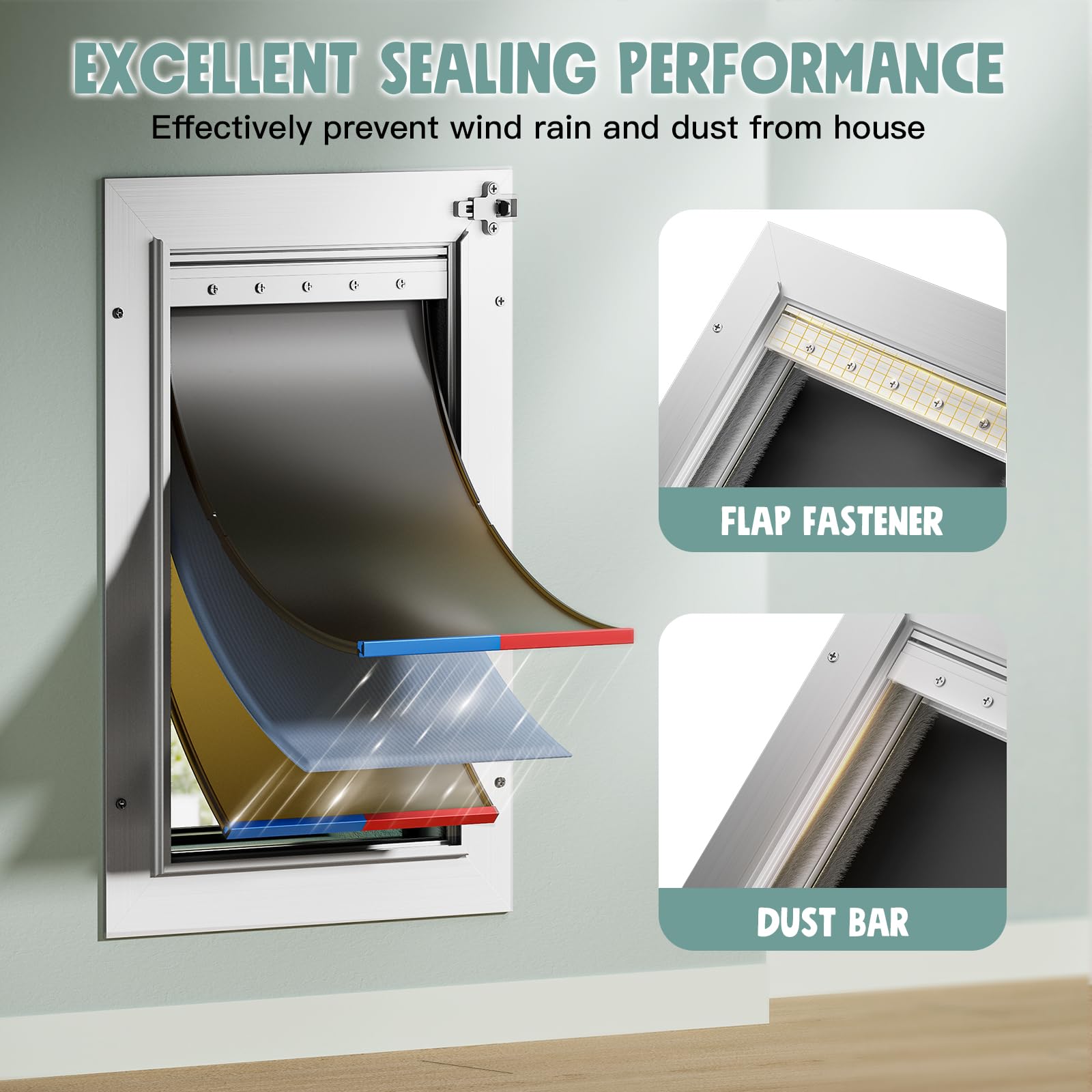 PETCOMING heavy-duty telescoping pet door adapts to various wall thicknesses.