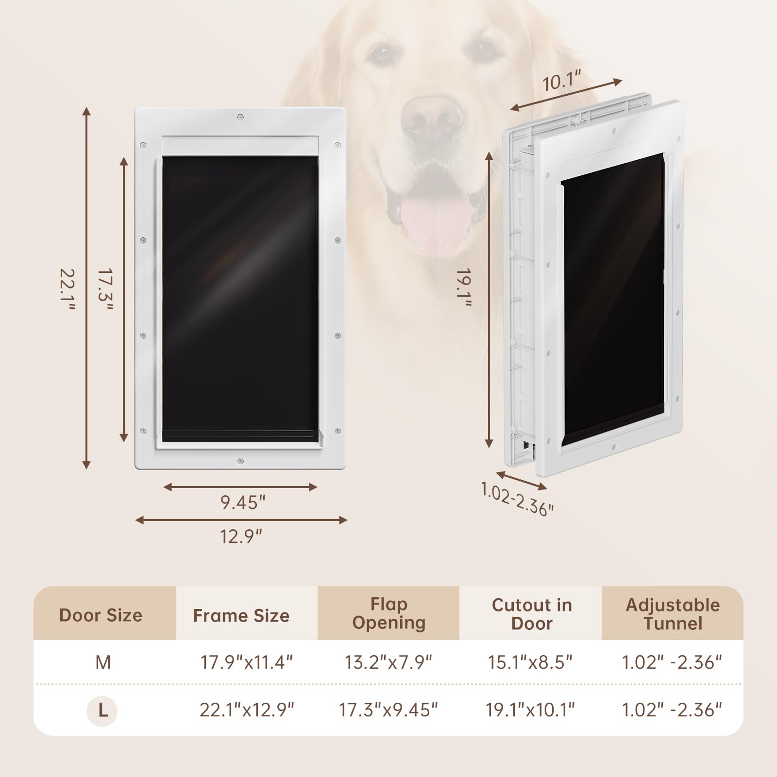 PETCOMING Never Rust dog door durable frame withstands weather and daily use.