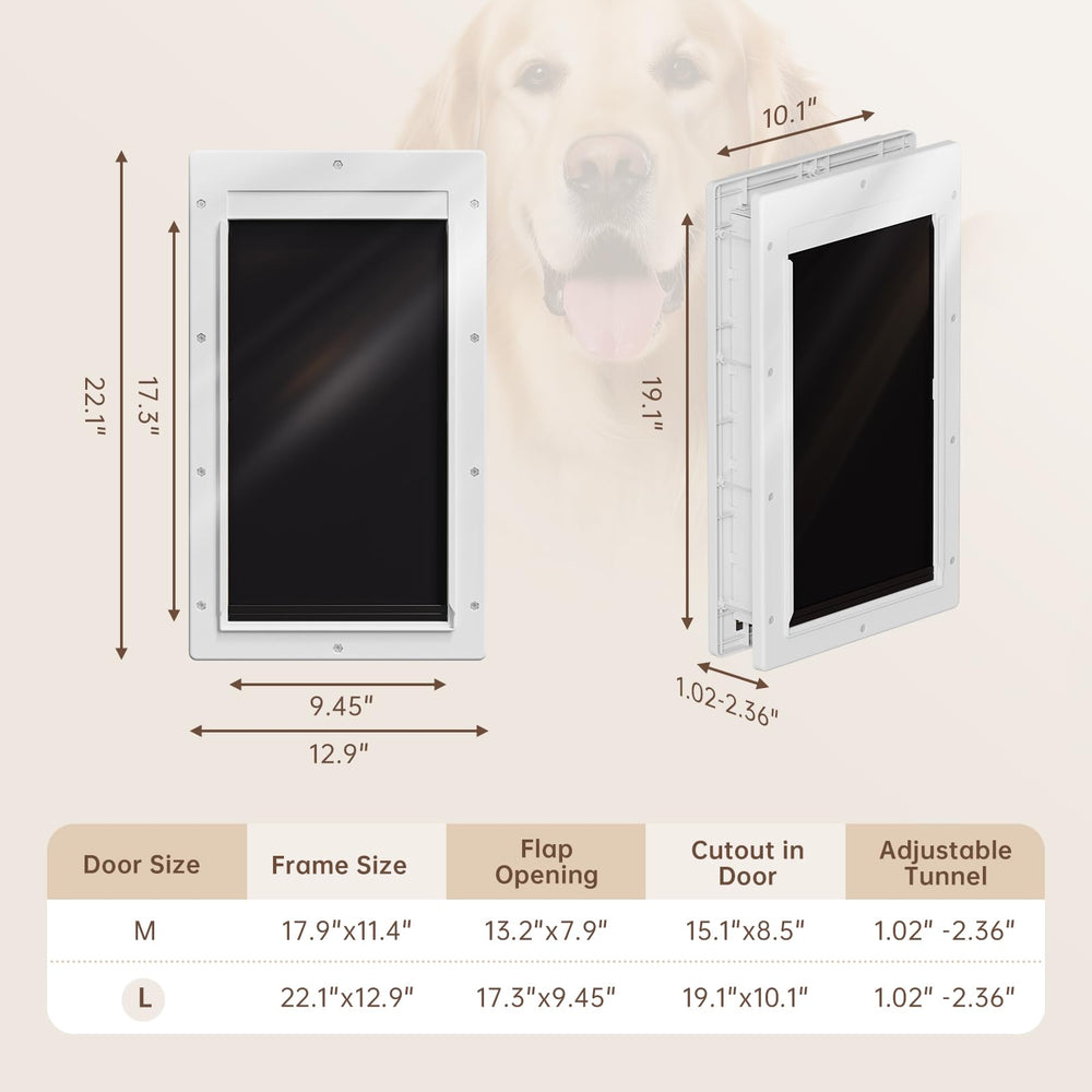PETCOMING Never Rust dog door durable frame withstands weather and daily use.