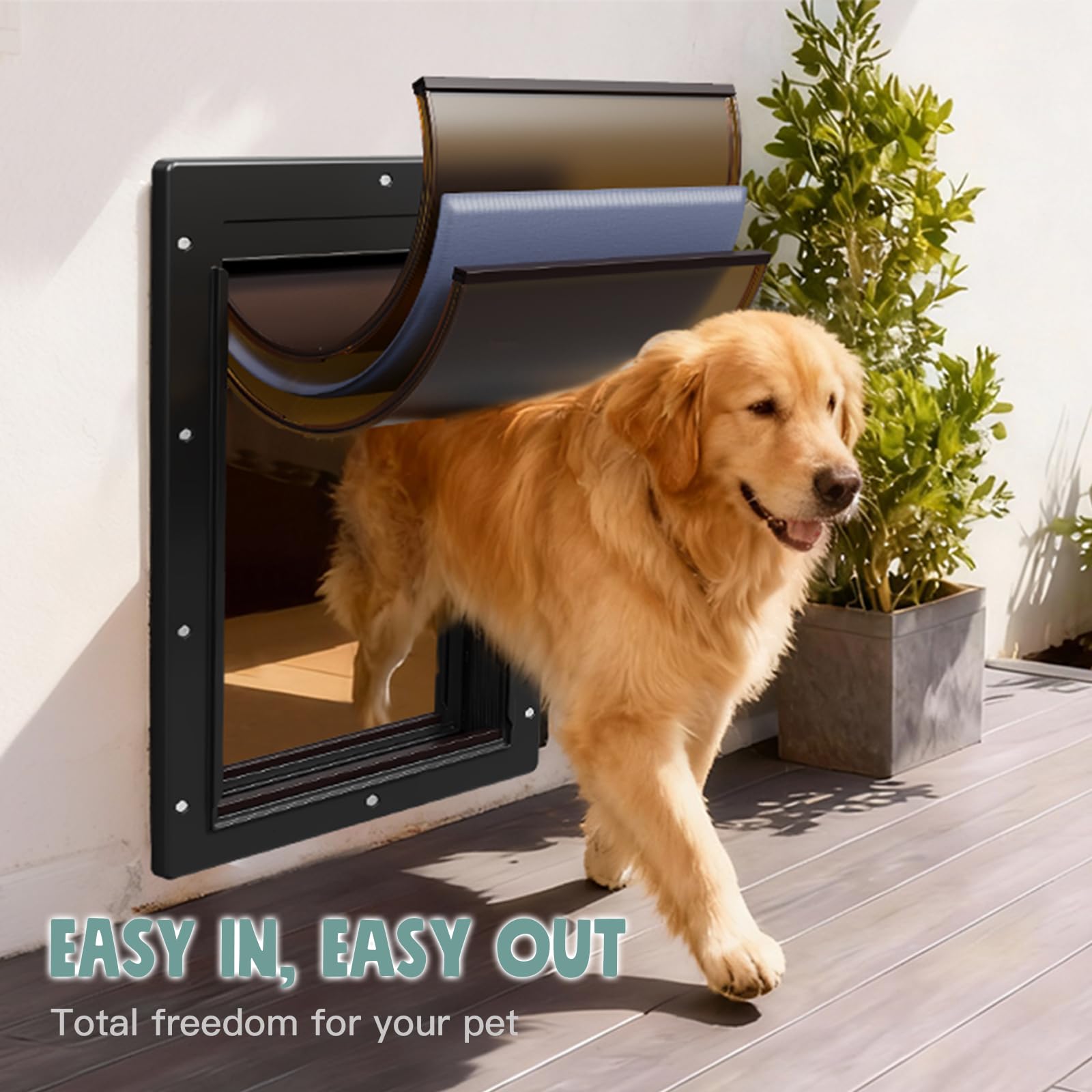 PETCOMING wall-entry pet door with extended tunnel demonstrates easy indoor-outdoor access
