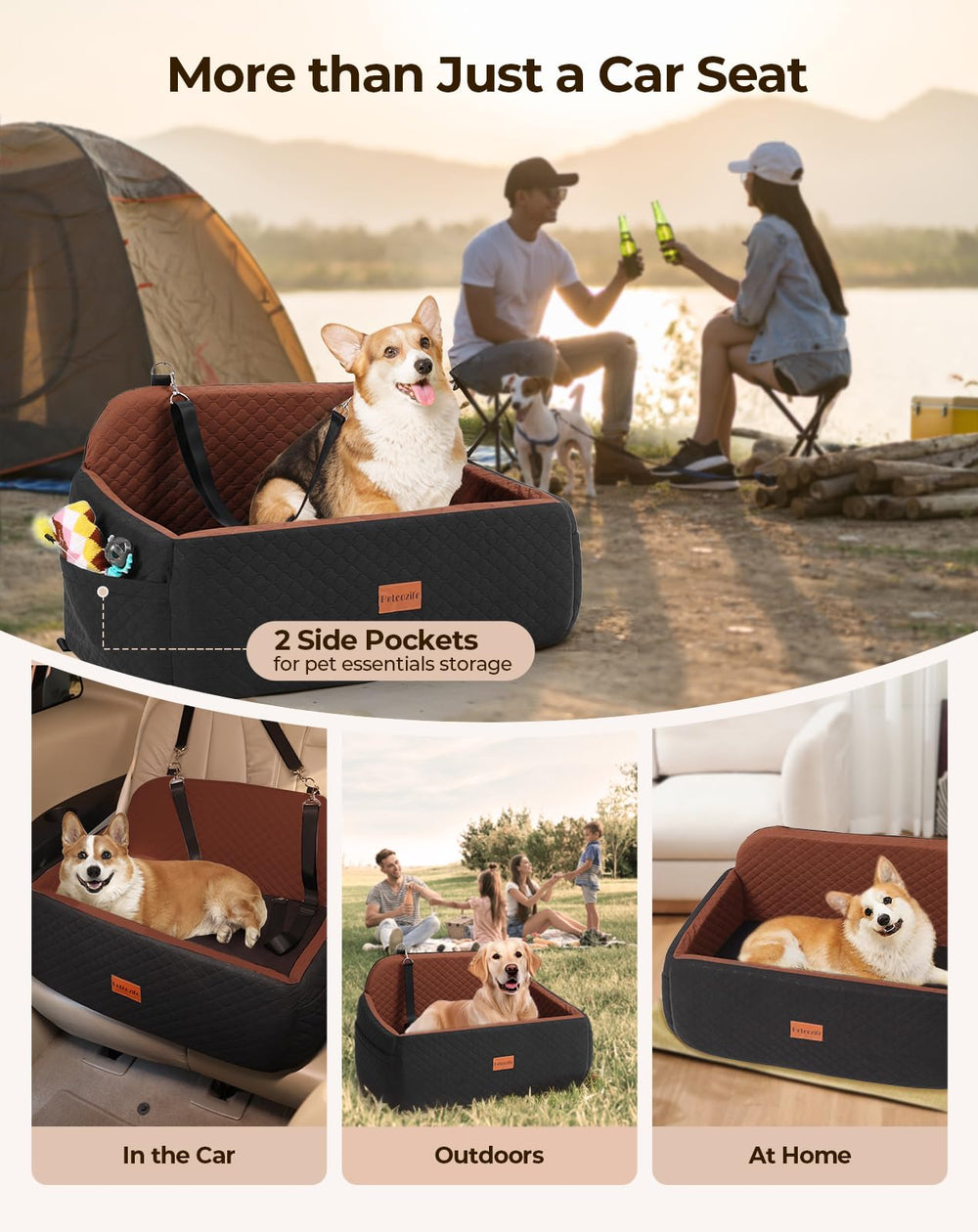 Petcozife dog car seat safety belts illustrate secure travel.