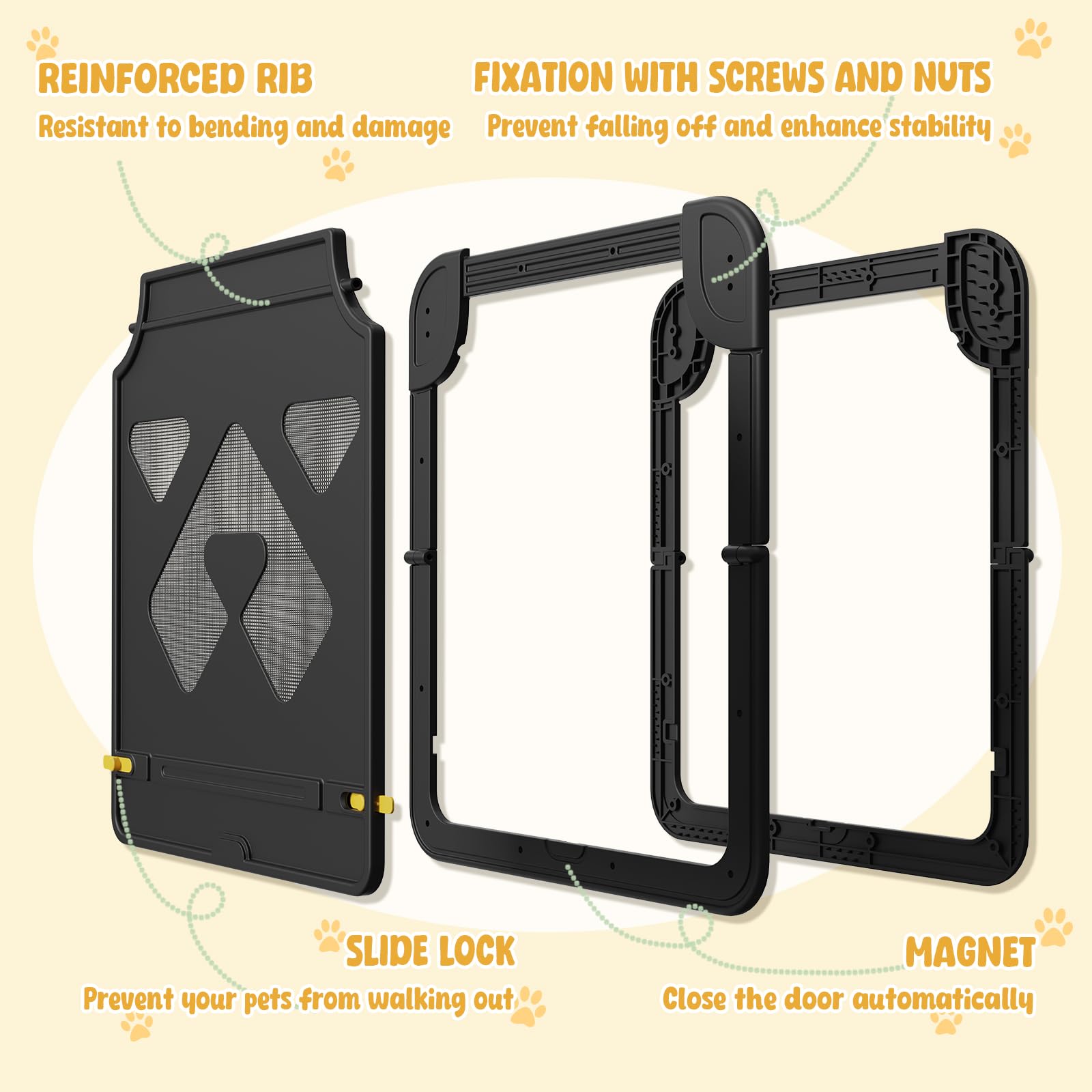 PETDIPOT magnetic automatic-closure secures the door after your pet passes.