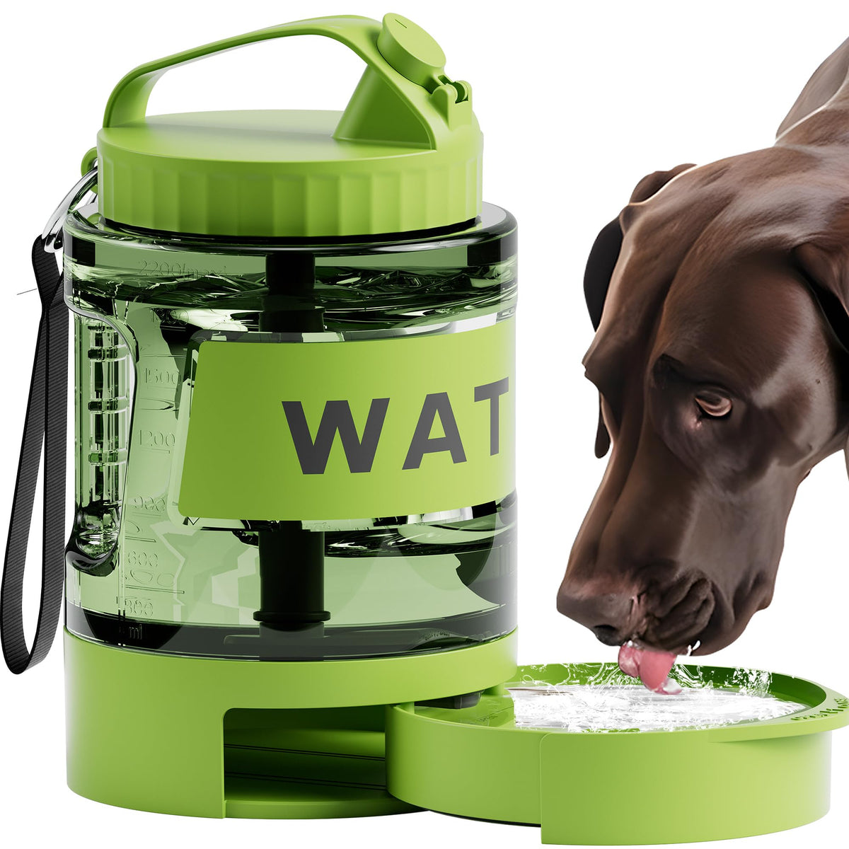 PETDOTT 77oz dog water dispenser with pull out bowl in use during a hike.