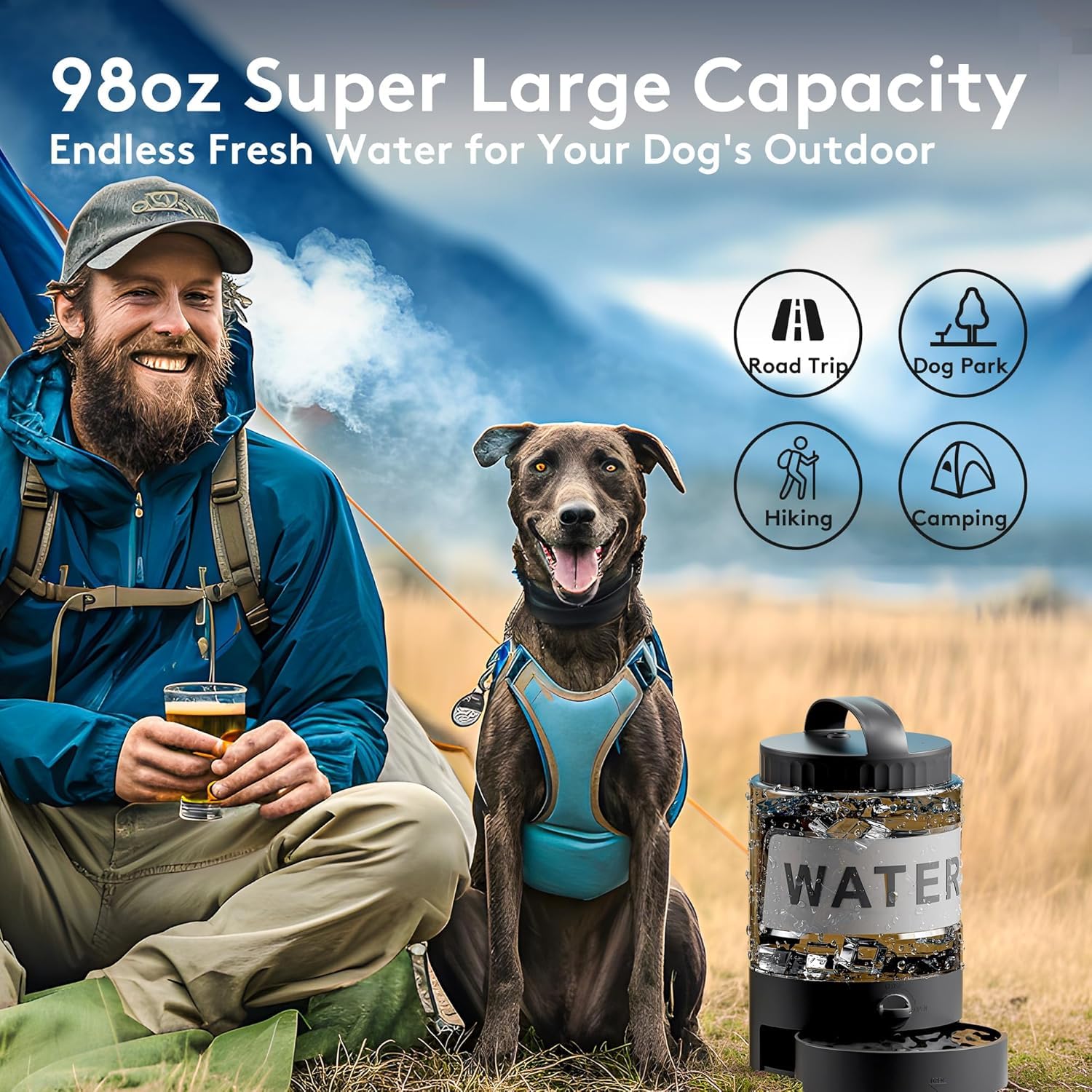 PETDOTT two-in-one bottle and bowl designed for multiple dogs outdoors.