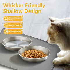 Petdream whisker-friendly bowls with shallow edges for comfortable meals.