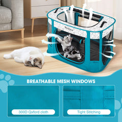 PETEASE cat enclosure for camping with mosquito netting and multiple doors.