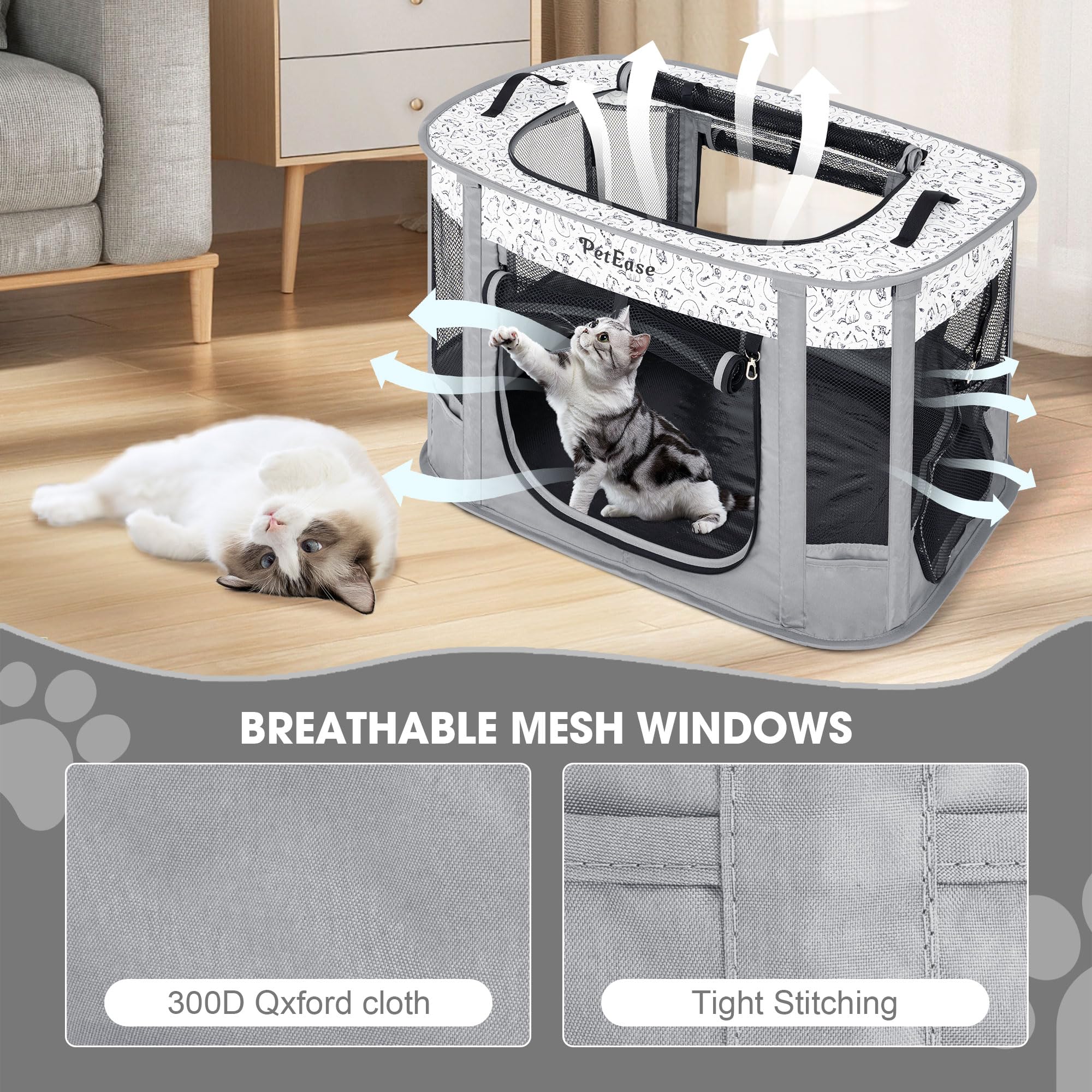 PETEASE cat enclosure outdoors with mosquito netting for safe camping.