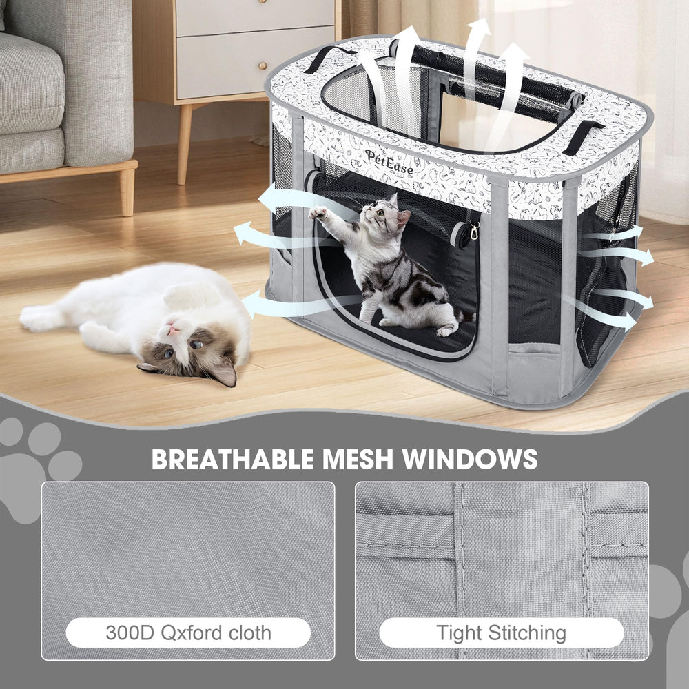 PETEASE cat enclosure outdoors with mosquito netting for safe camping.