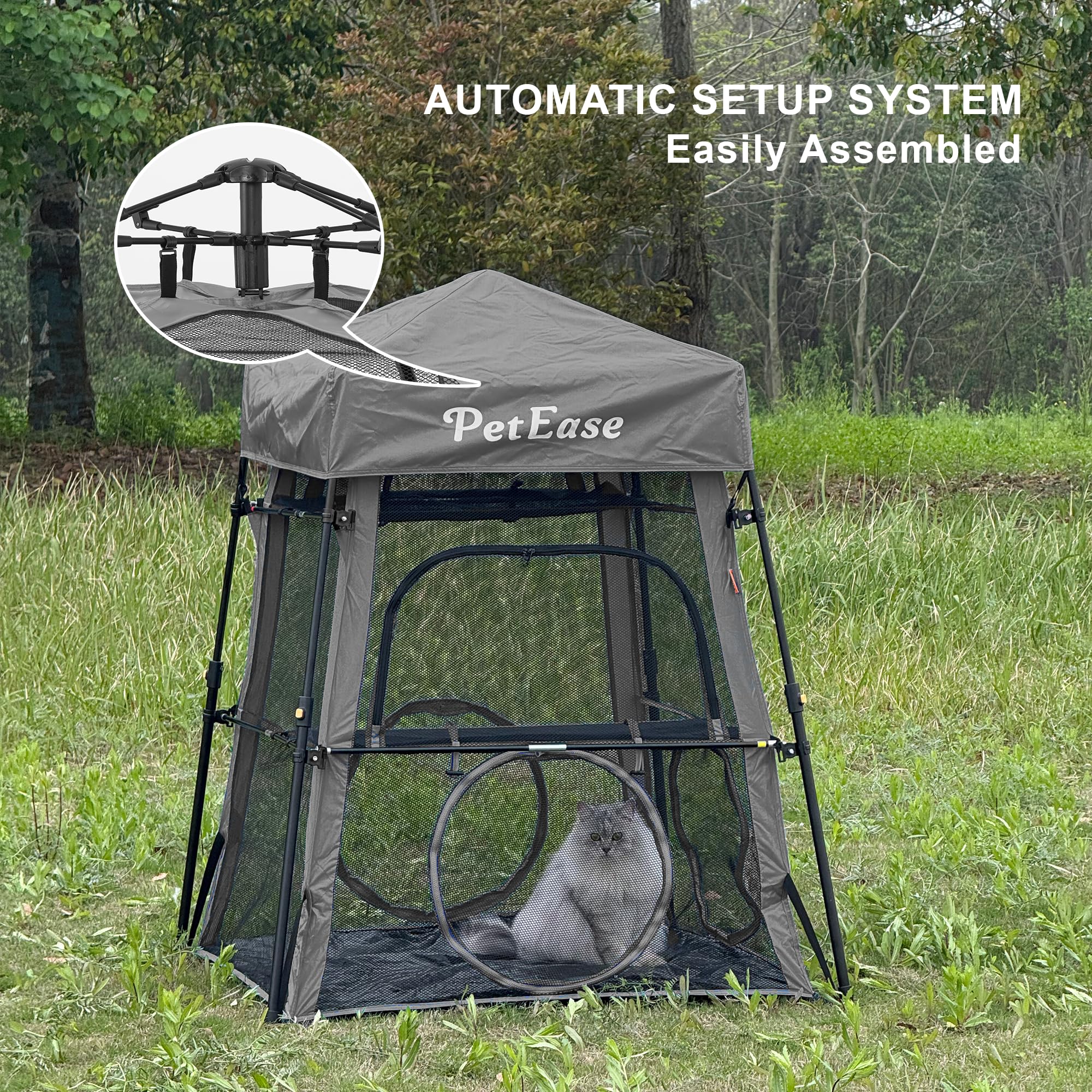 PetEase Catio trapezoid playpen supports shared fun for multiple pets.