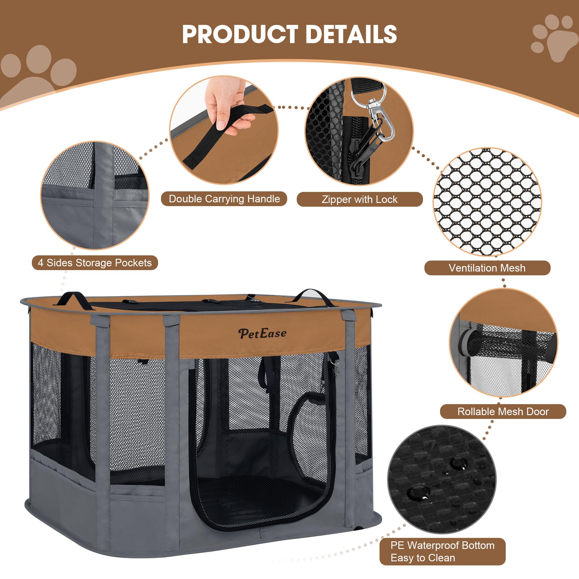 PETEASE foldable indoor-outdoor tent aids travel storage