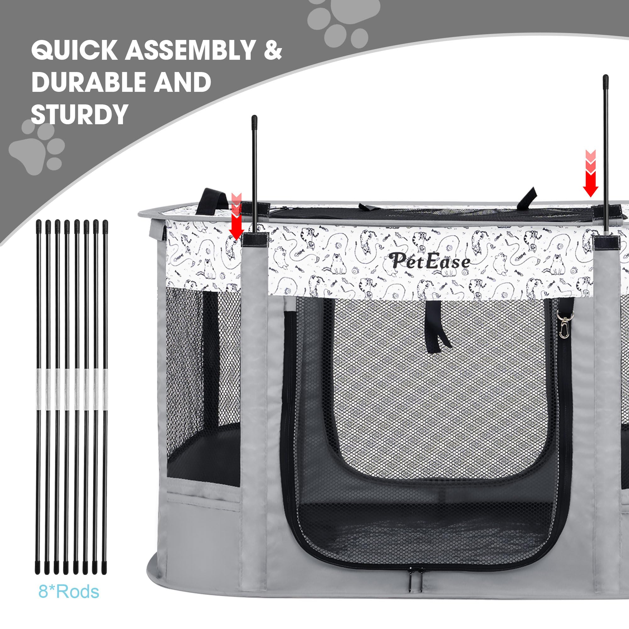 PETEASE foldable pet tent in light gray for quick setup.