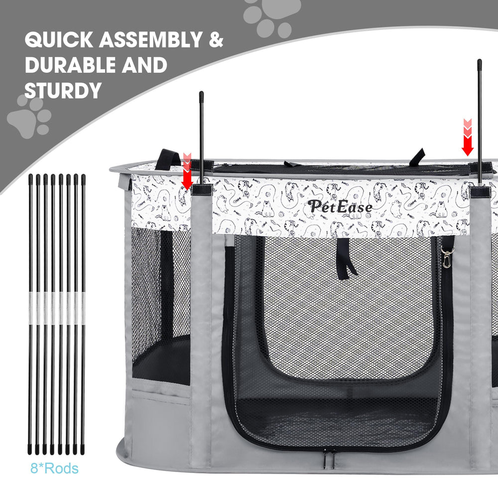 PETEASE foldable pet tent in light gray for quick setup.