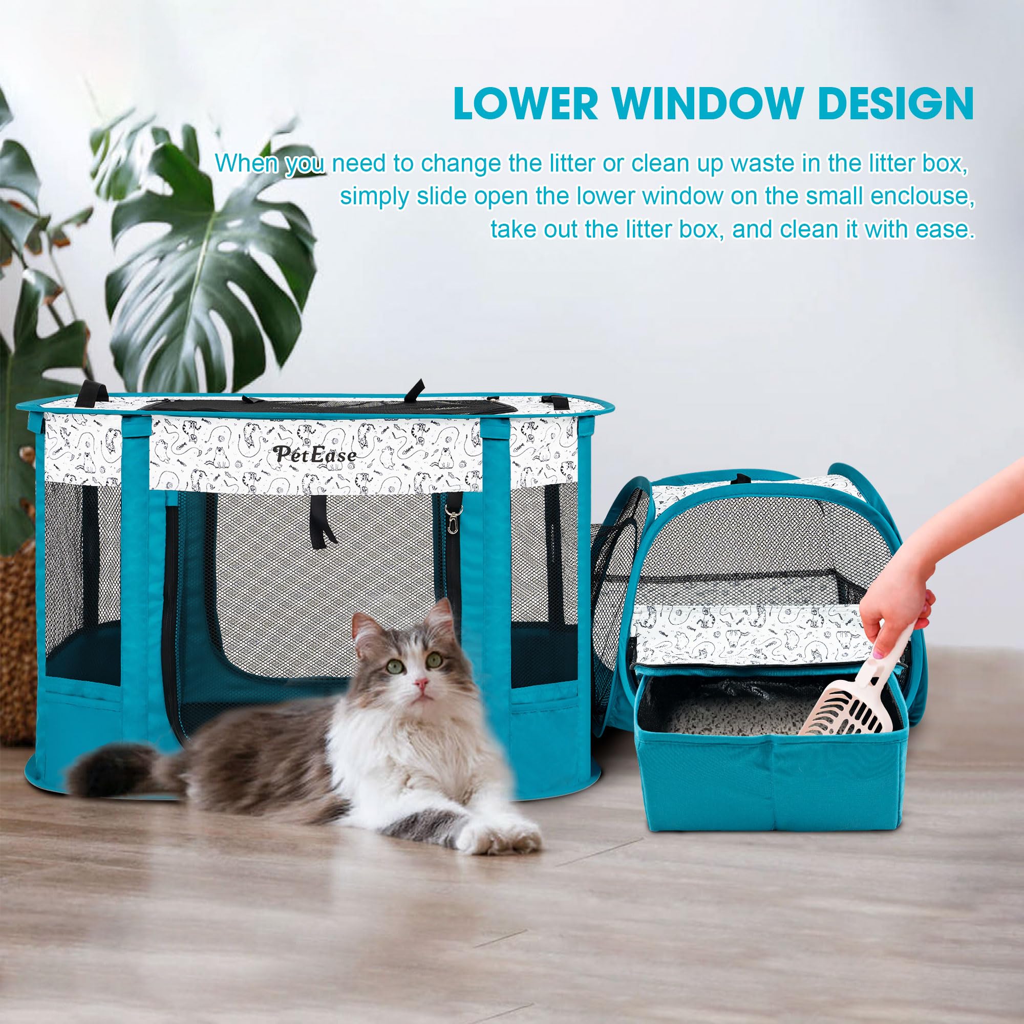 PETEASE isolation/birthing room design with dedicated litter area.