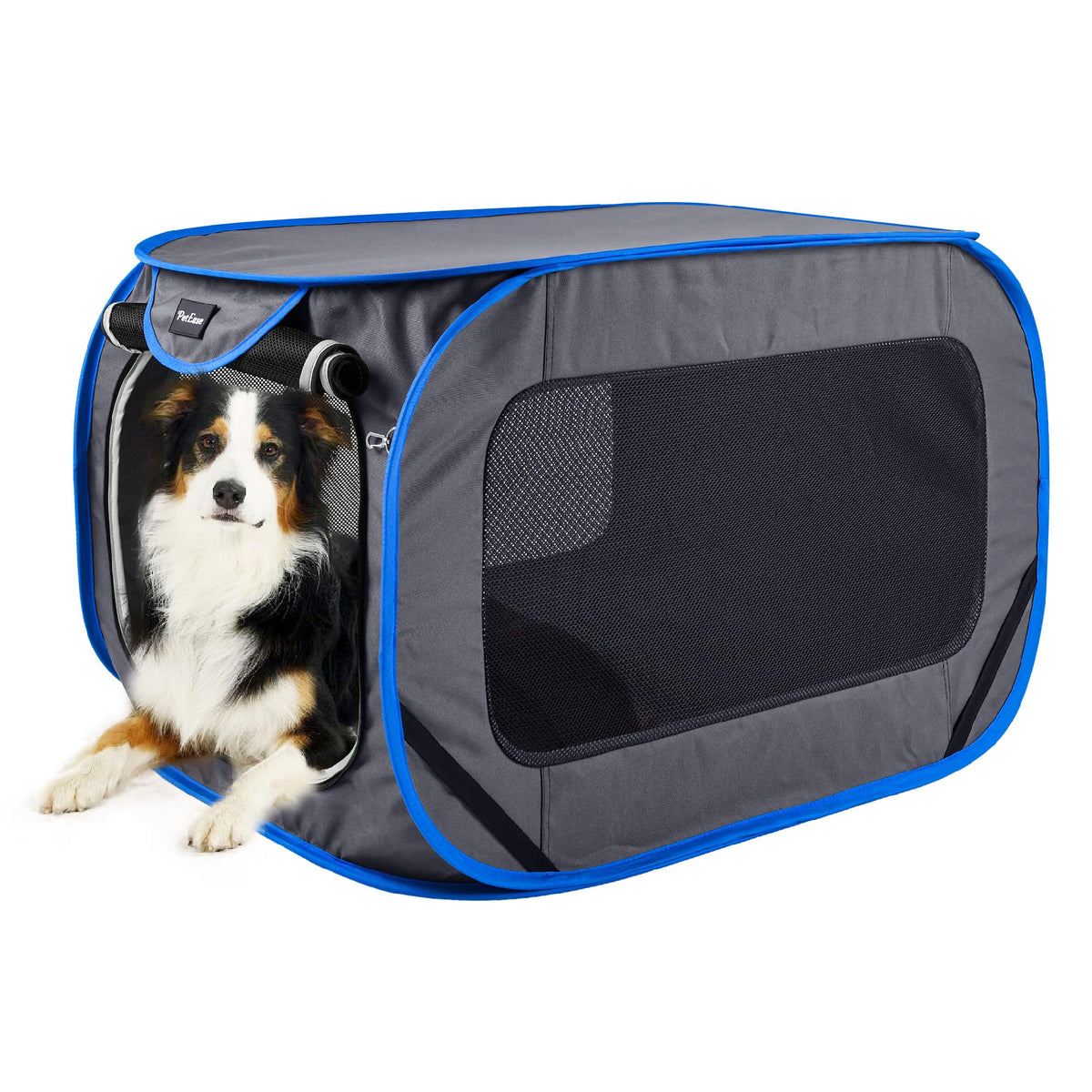 PetEase large grey pop-up kennel collapsed frame, ideal for travel and storage.